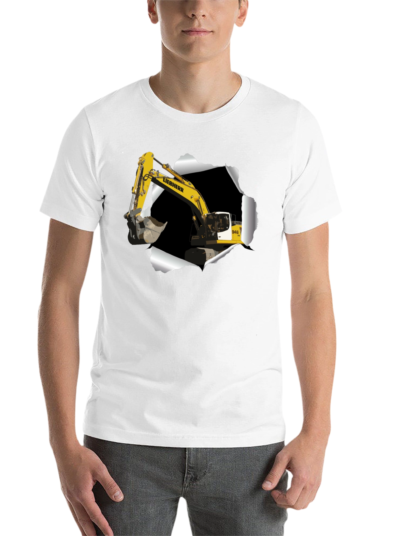 Black Excavator Ripped Tee - Construction Vehicle Graphic T-Shirt view 14
