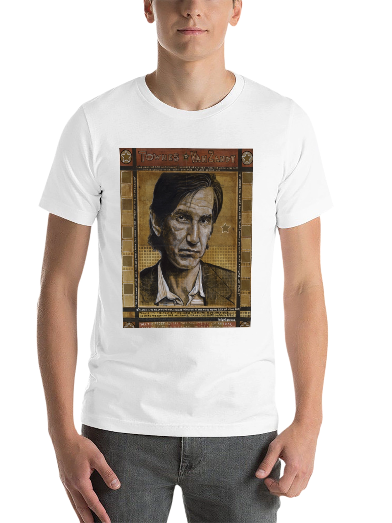 Black Townes Van Zandt Portrait Graphic T-Shirt view 14