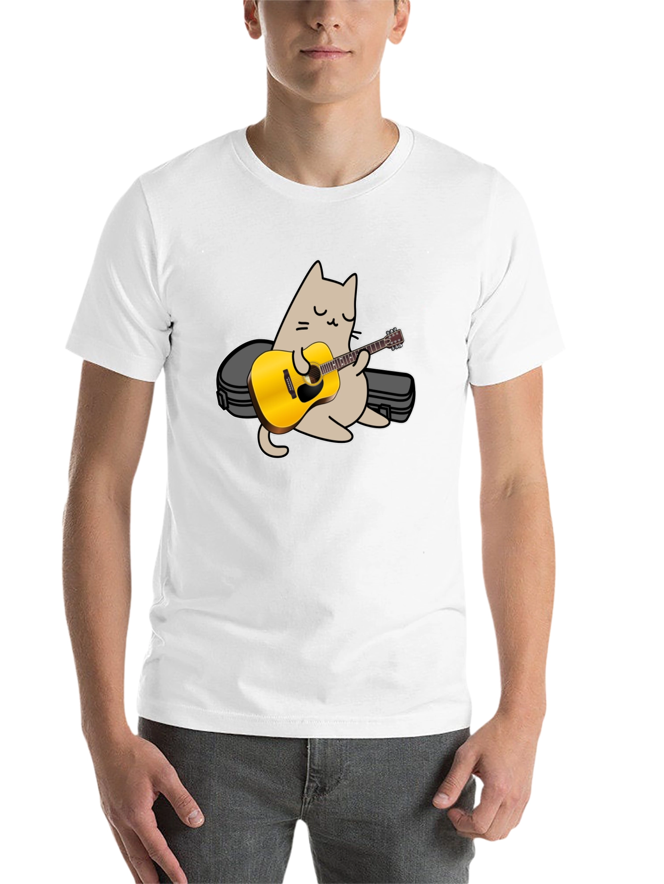 Black Cat Playing Guitar Graphic Tee - Black view 14