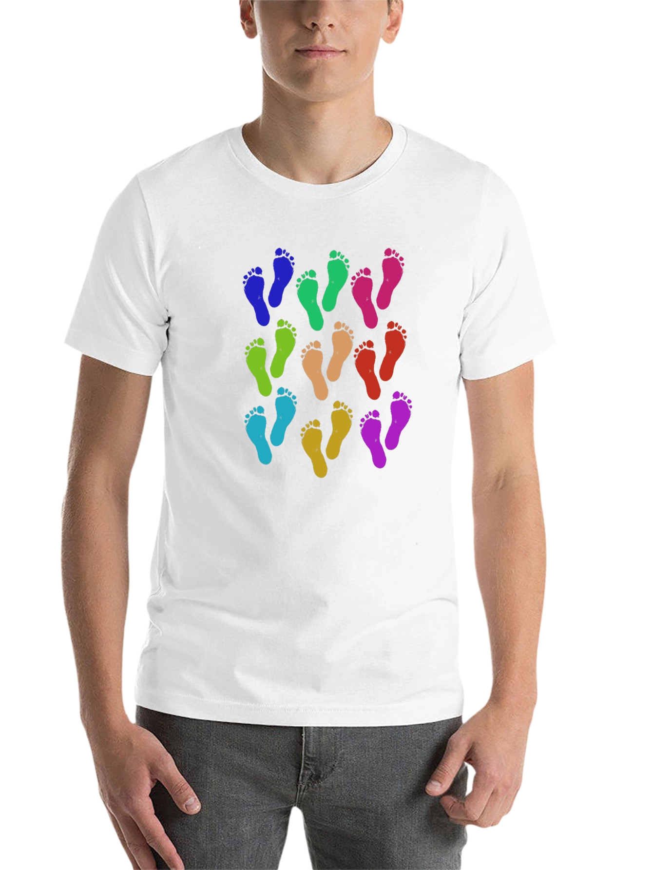 Black Colorful Footprints Tee - Funky Pattern Black T-Shirt view 14