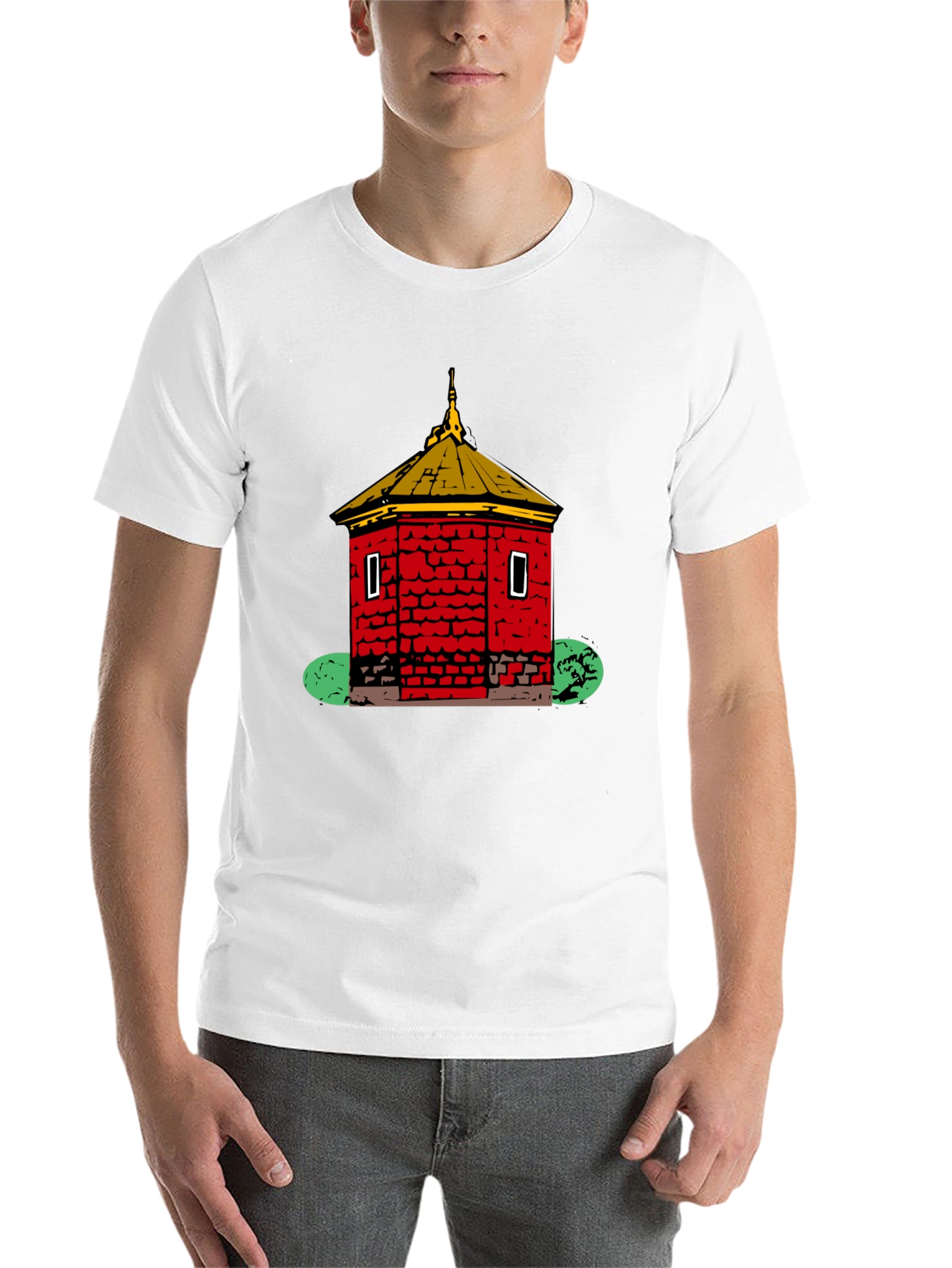 Black Red Brick Building Graphic Black T-Shirt view 14