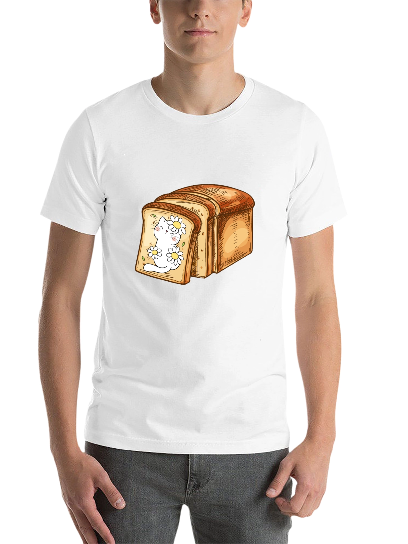 Black Cute Cat in Bread Slice Graphic T-Shirt view 14