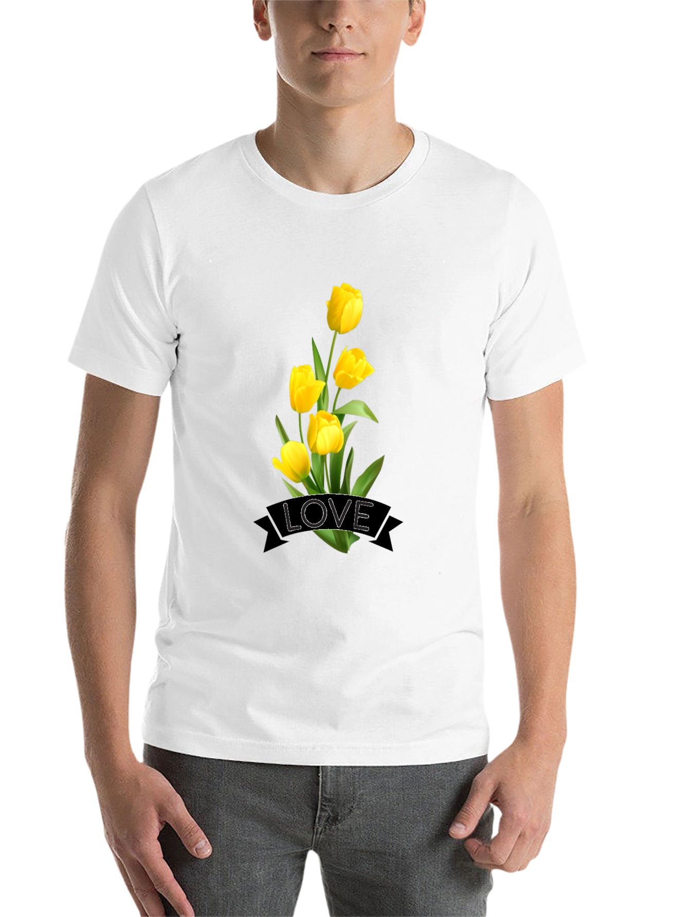 Black Love Tulips Graphic Black T-Shirt view 14
