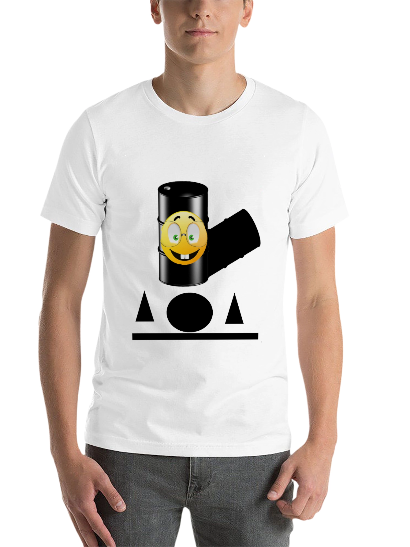 Black Humorous Emoji Oil Barrel T-Shirt - Black view 14