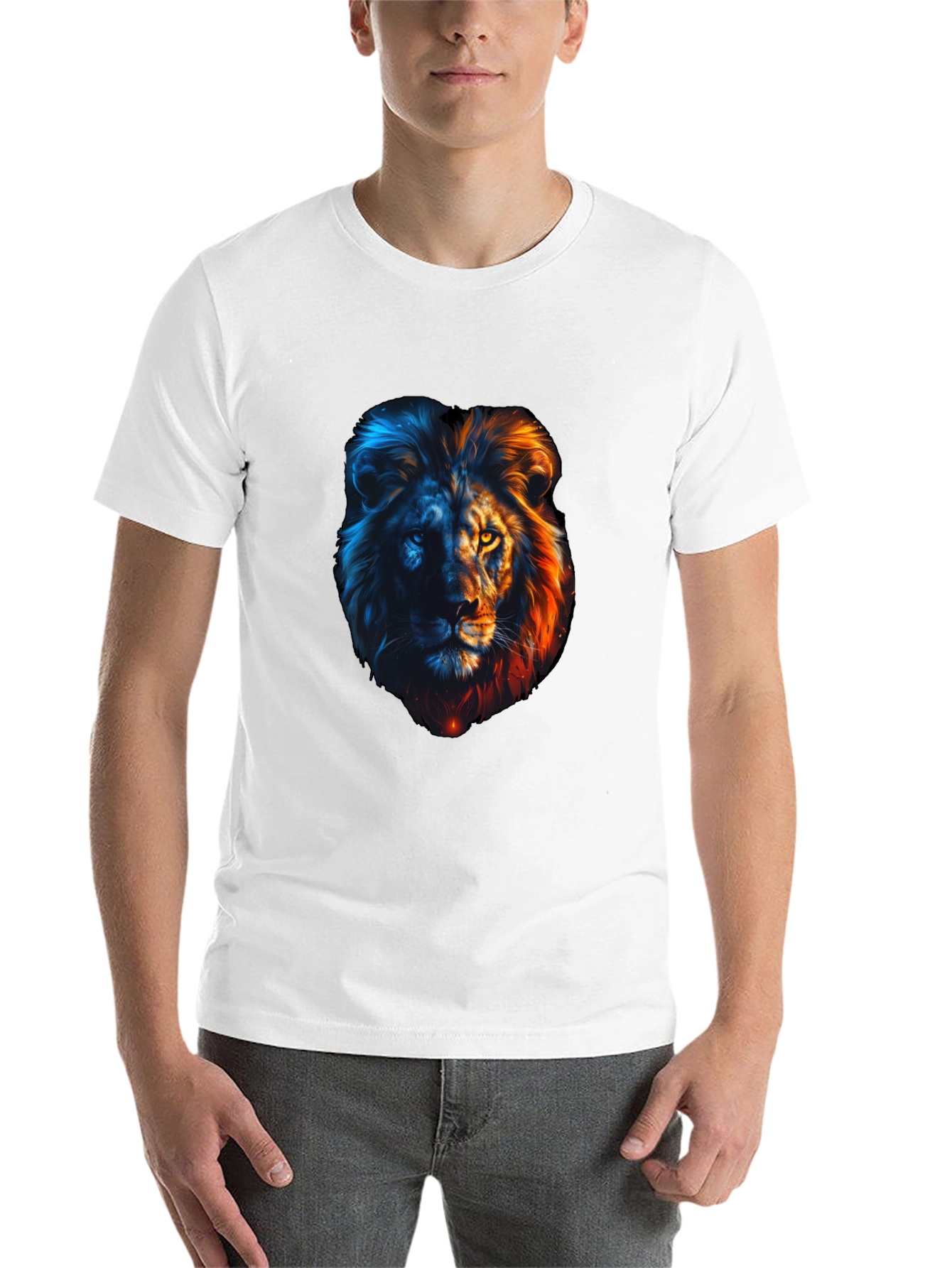 Black Lion Fire and Ice Graphic Tee - Cool Men's T-Shirt view 14