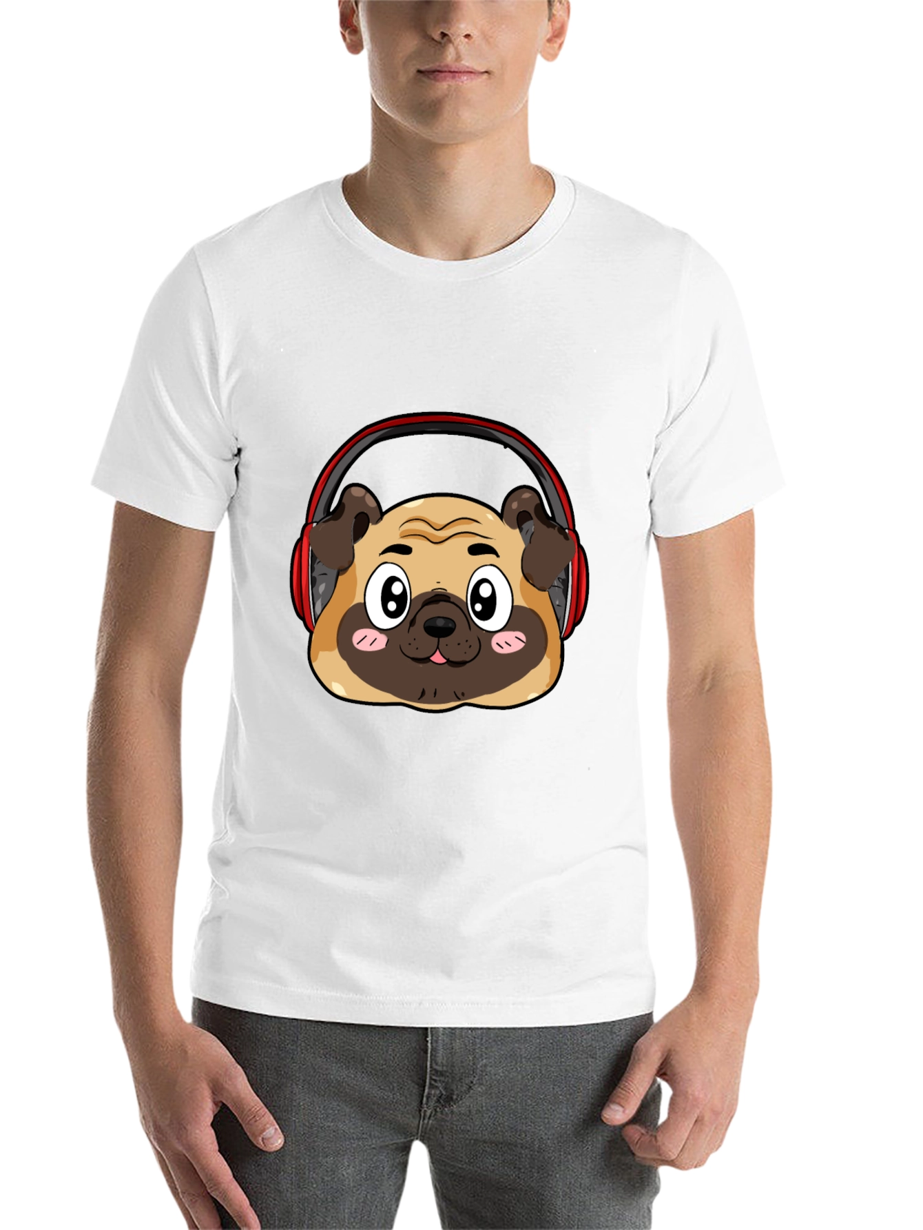 Black Pug Headphone Graphic Black T-Shirt view 14