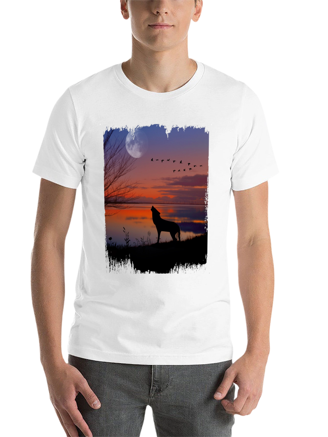 Black Wolf Howling at Moon Graphic Tee - Black view 14