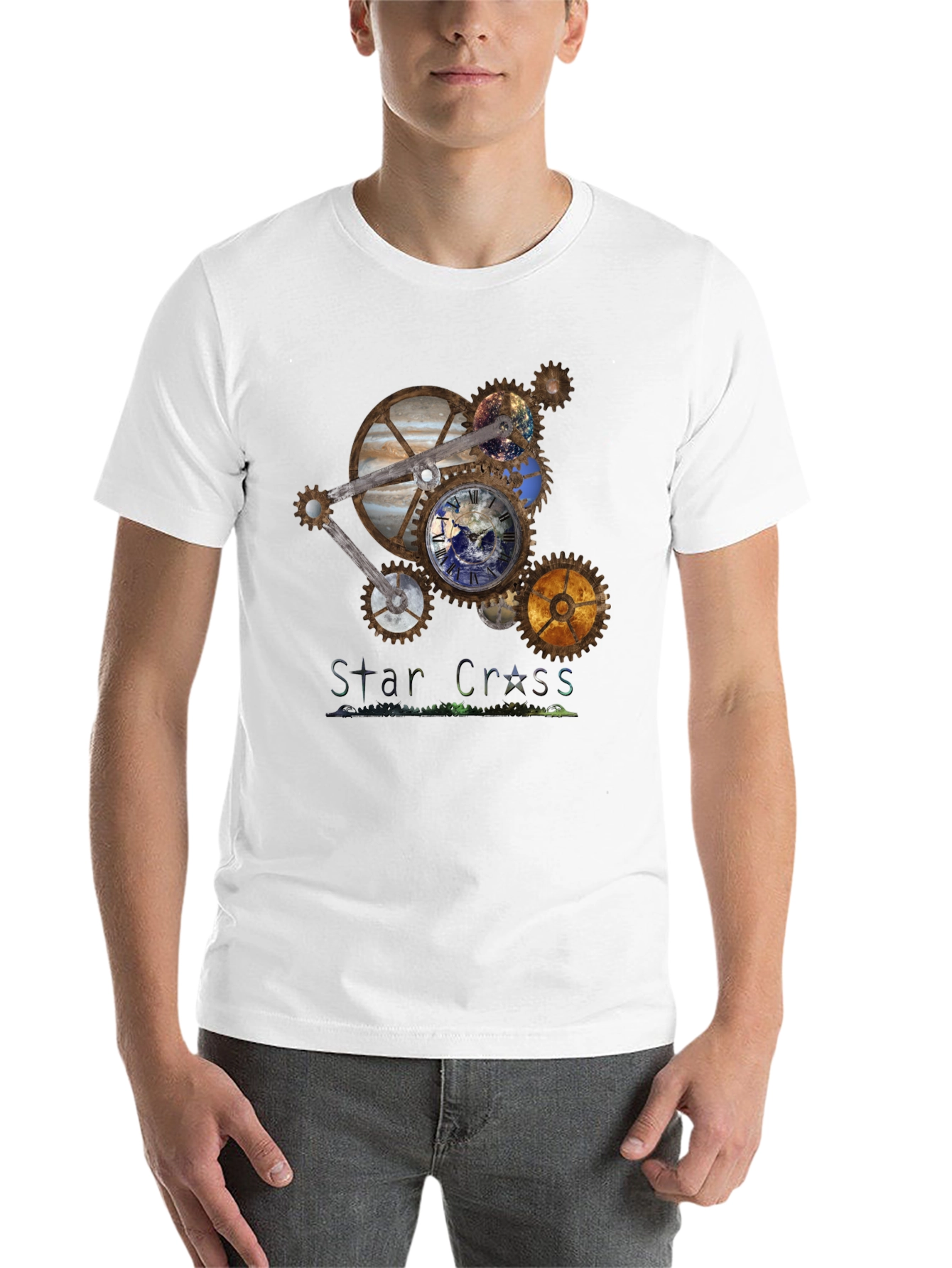 Black Steampunk Planet Gear T-Shirt - Star Cross Design view 14