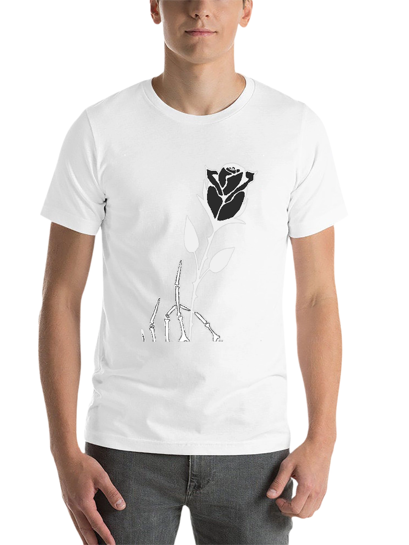 Black Rose Skeleton Graphic Print Black T-Shirt view 14