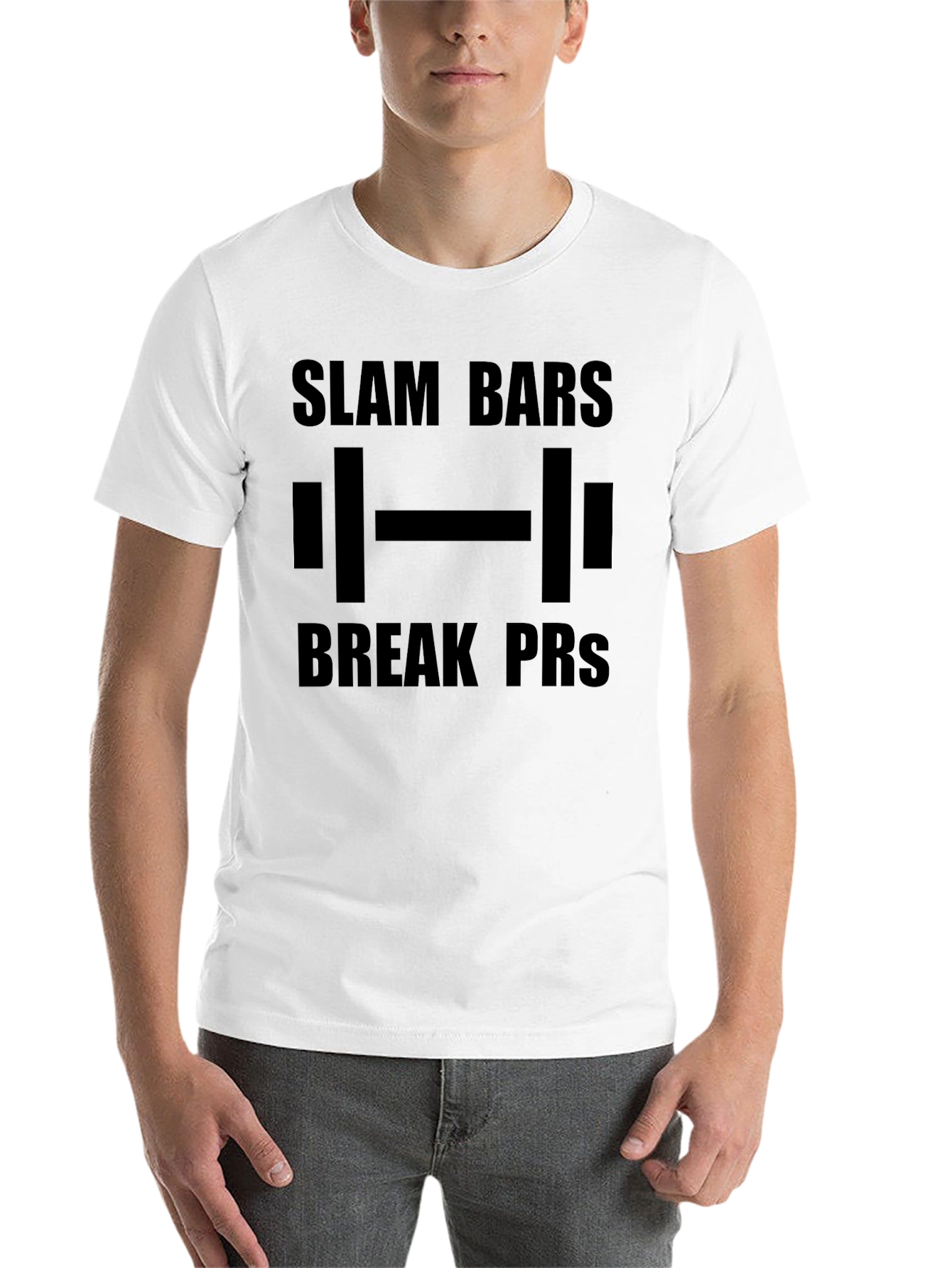 Black Slam Bars Break PRs Weightlifting Black T-Shirt view 14