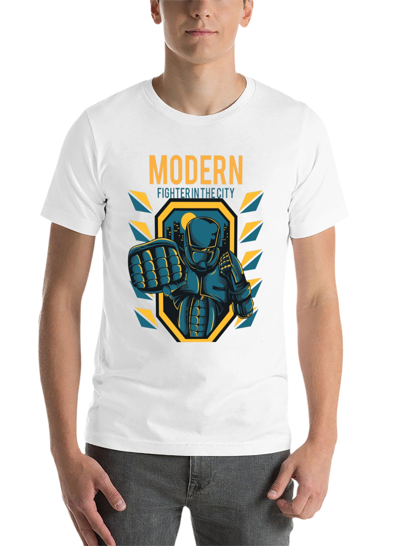 Black Modern Fighter City T-Shirt - Cool Graphic Tee view 14