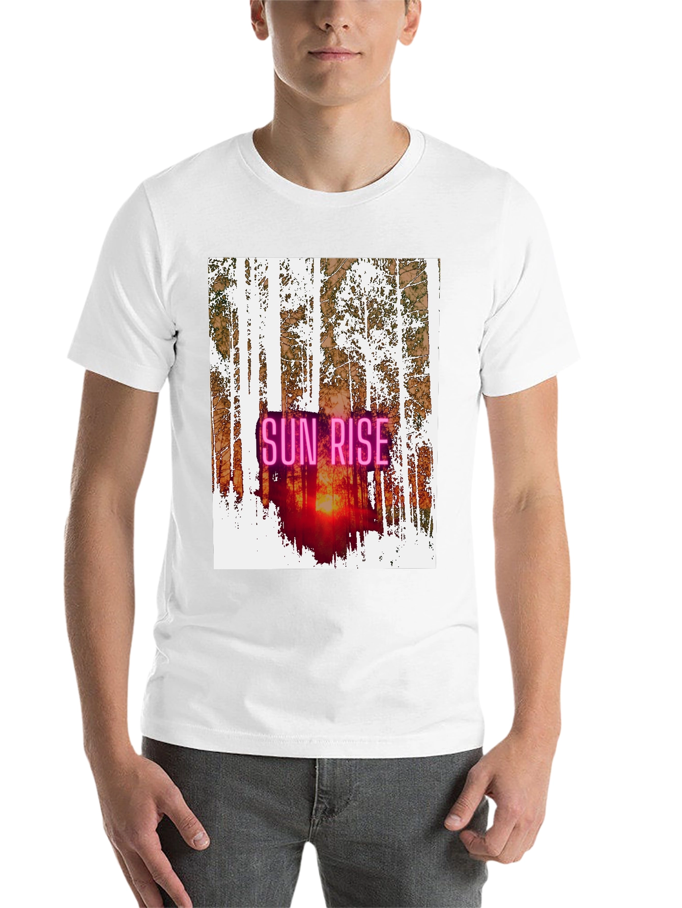 Black Sunrise Forest Graphic Tee - Nature Inspired Black T-Shirt view 14