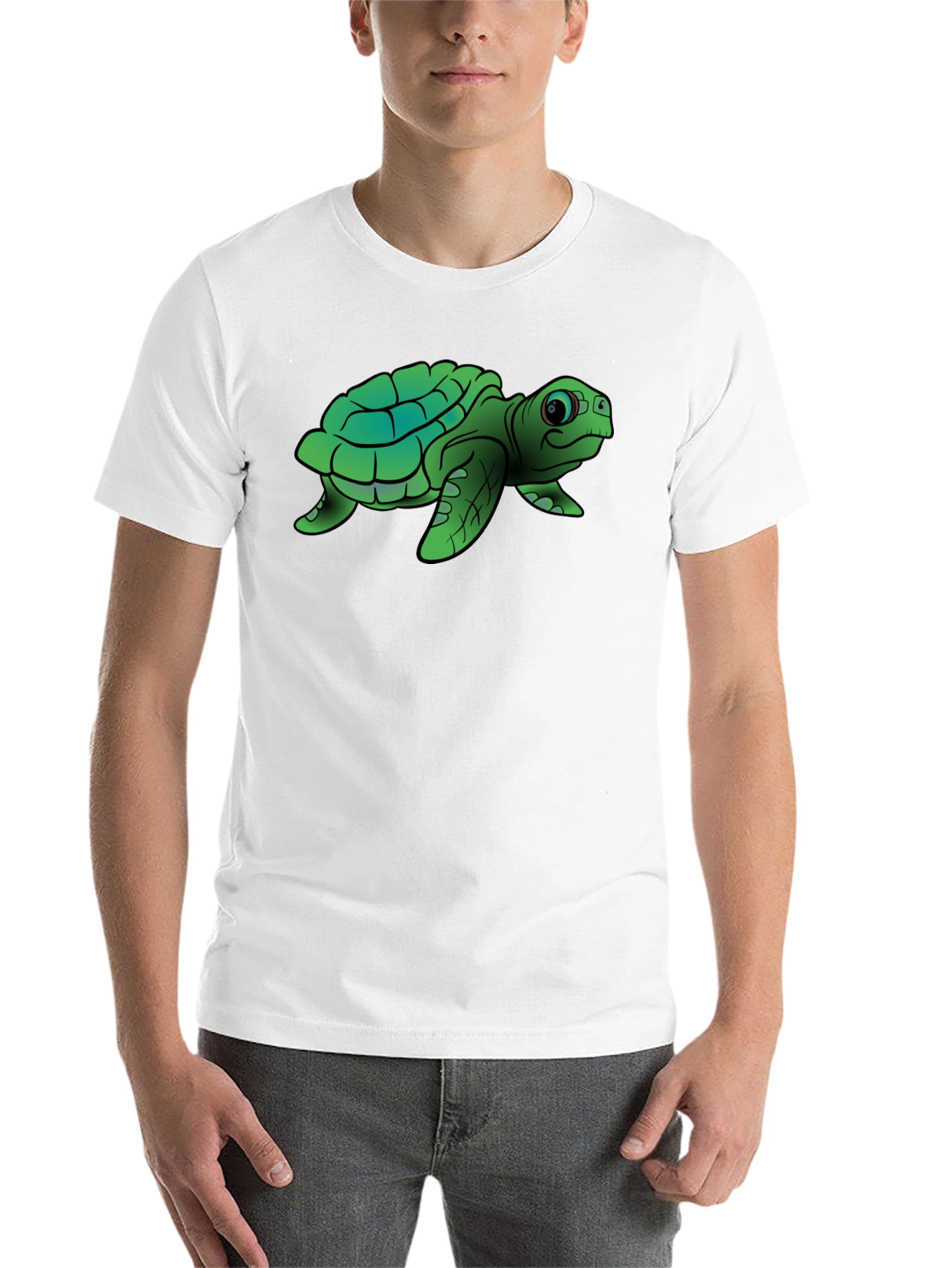 Black Cute Turtle Graphic Tee - Black Cotton T-Shirt view 14