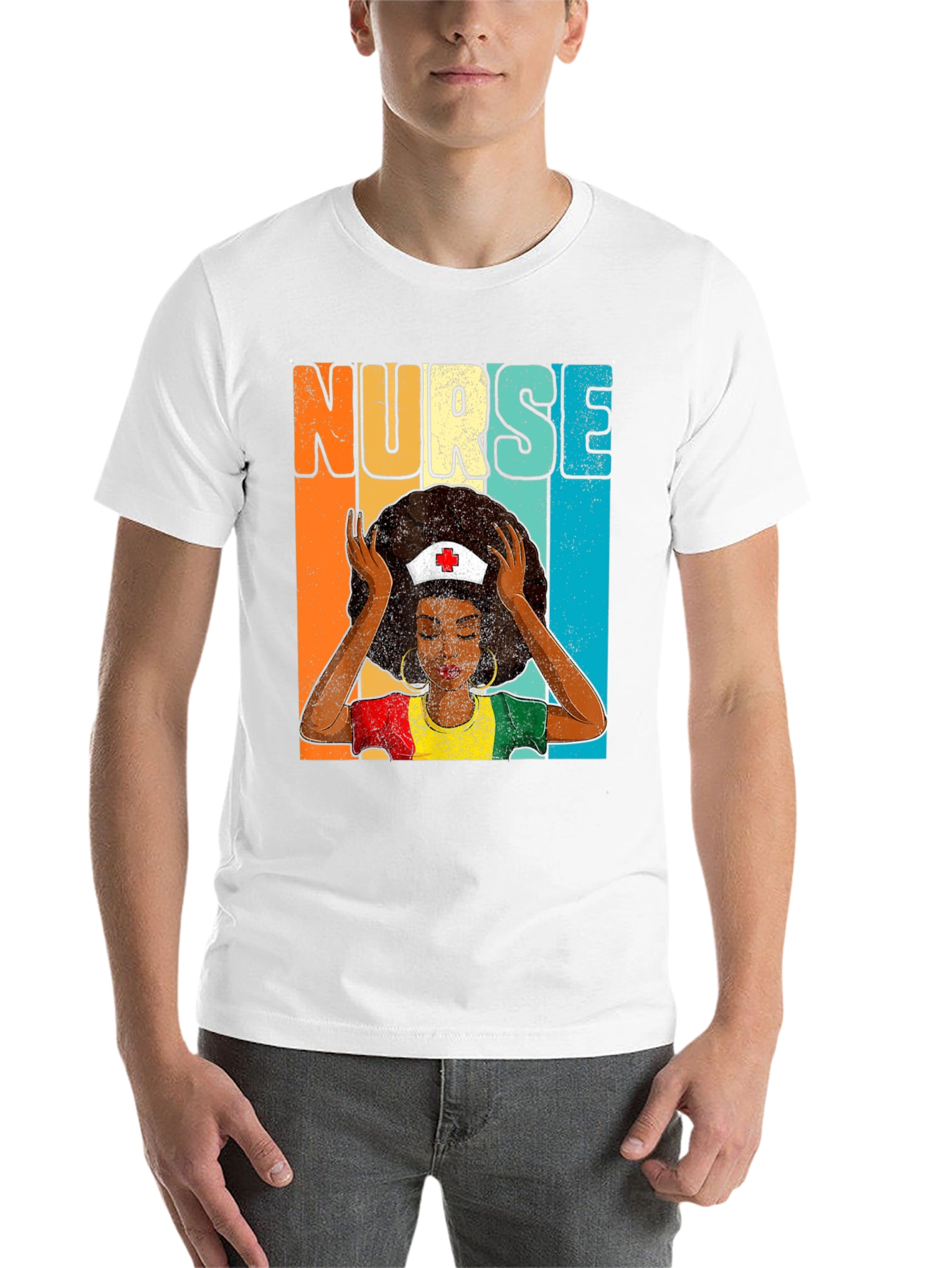 Black Retro Nurse Graphic Tee - Black Cotton T-Shirt view 14