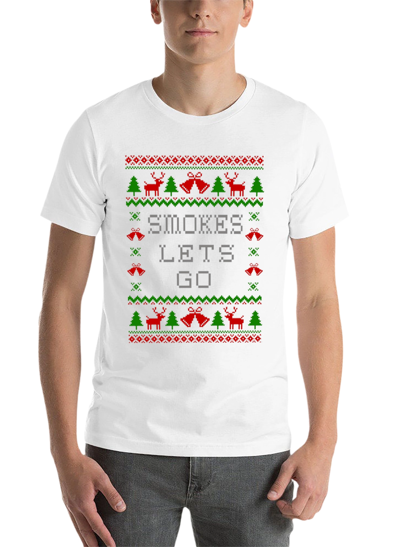 Black Smokes Let's Go Ugly Christmas Sweater T-Shirt view 14
