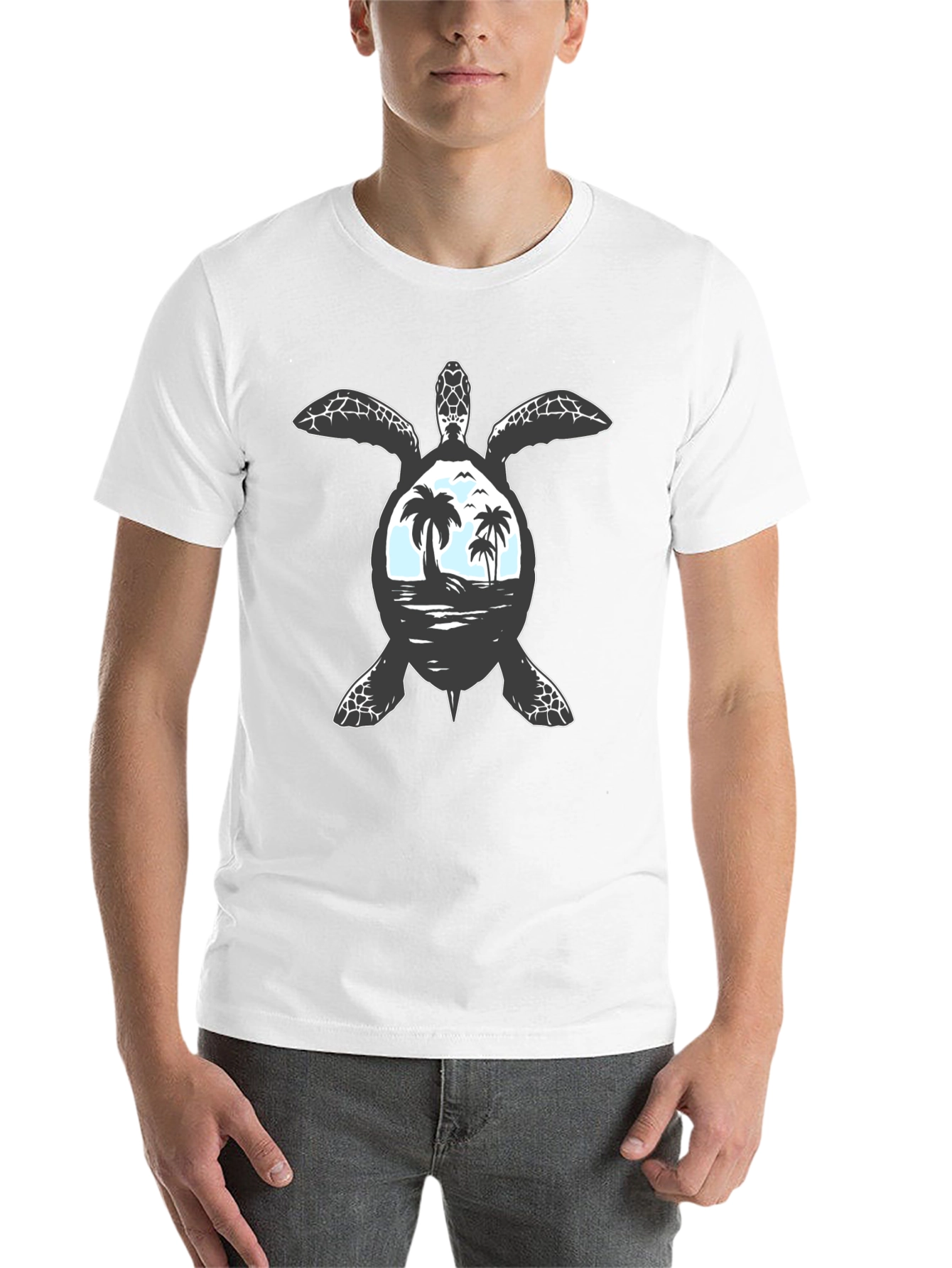 Black Sea Turtle Beach Scene T-Shirt view 14