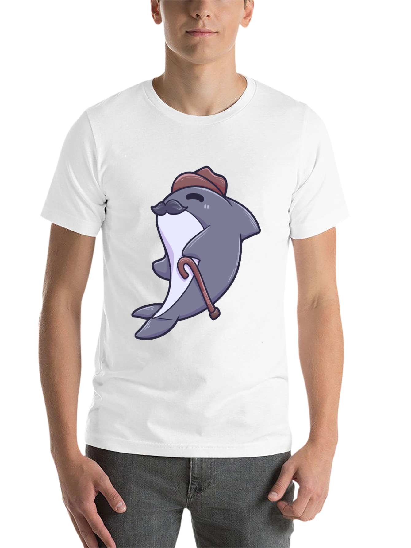 Black Dapper Dolphin T-Shirt - Cartoon Character Tee view 14
