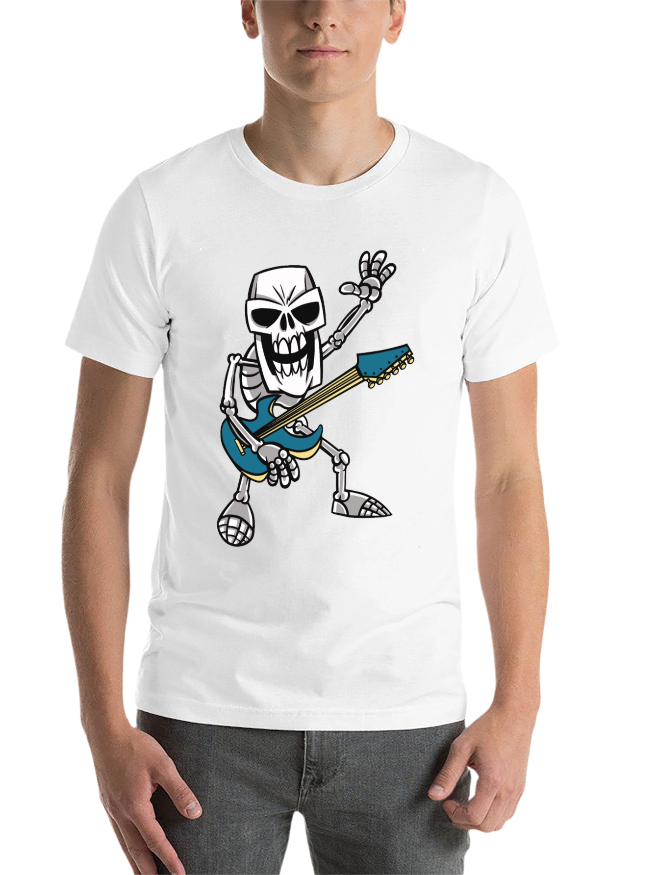 Black Skeleton Guitarist Graphic T-Shirt - Rock Out in Style! view 14