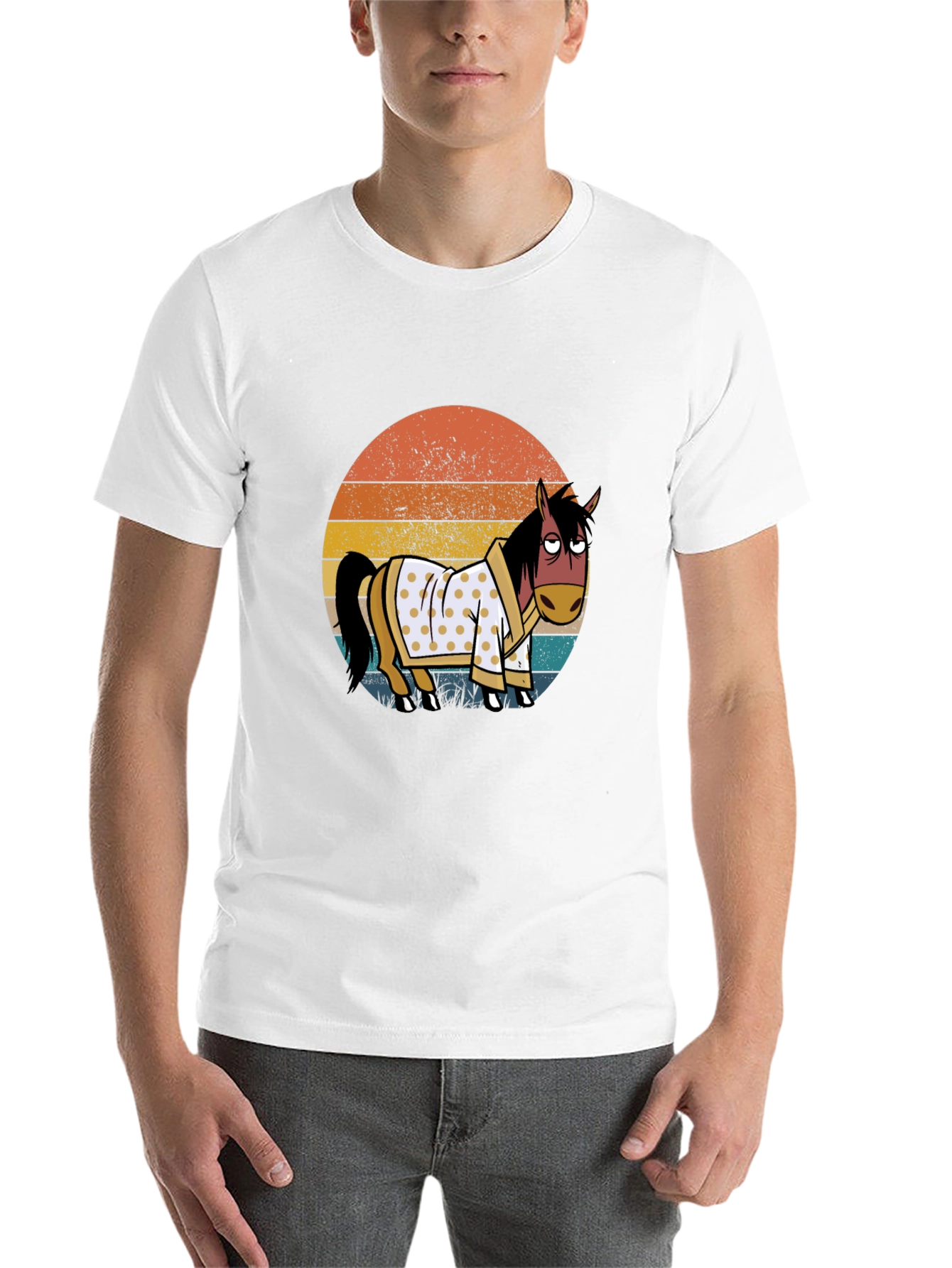 Black Retro Horse in Robe Graphic T-Shirt view 14