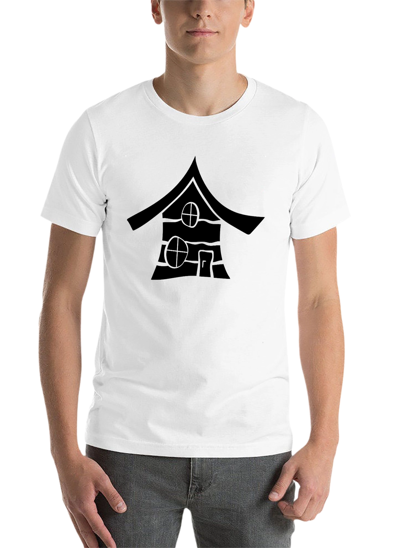 Black Black T-Shirt with Cabin Print view 14