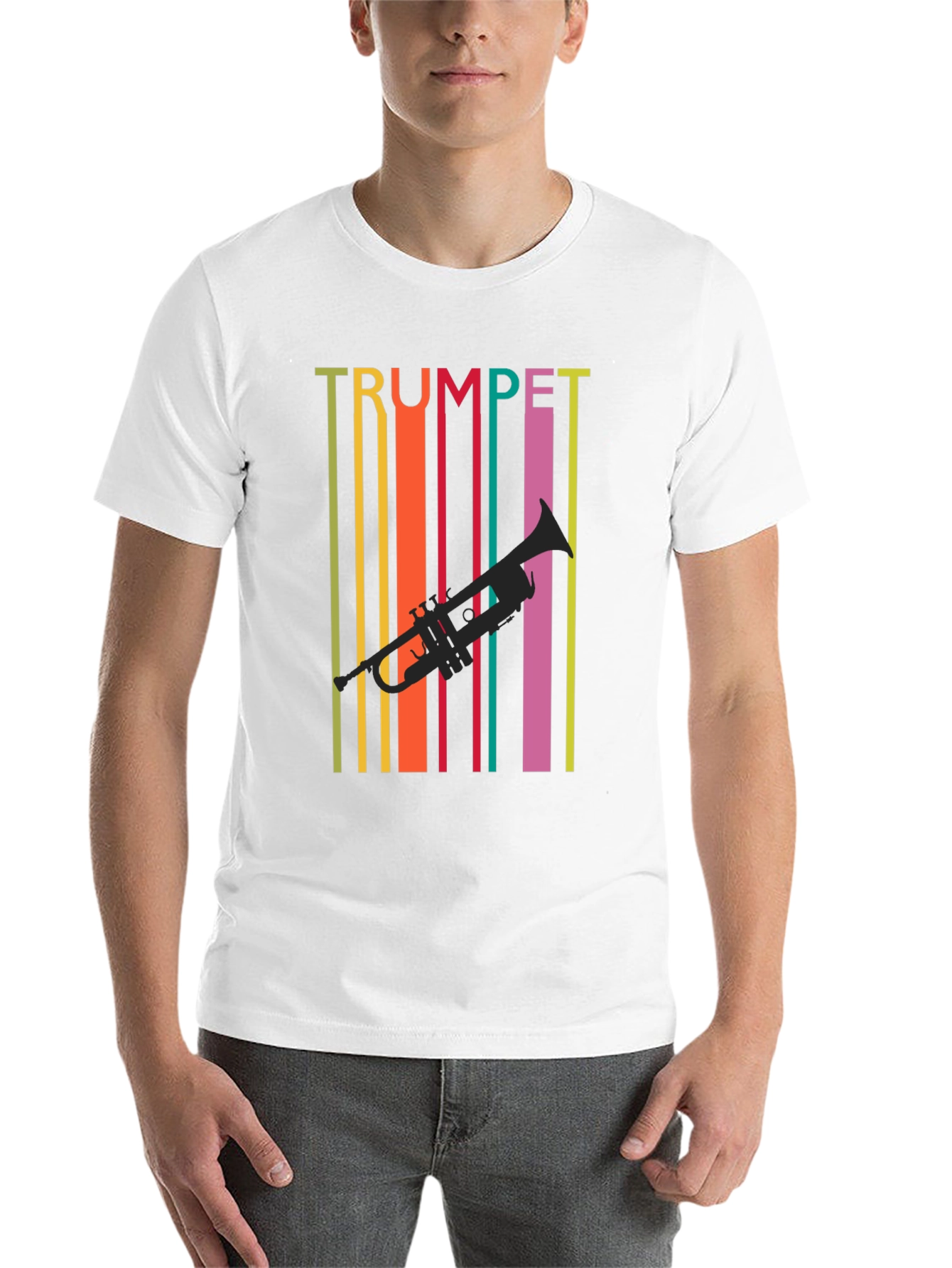Black Retro Trumpet Graphic Tee - Colorful Music Lover T-Shirt view 14