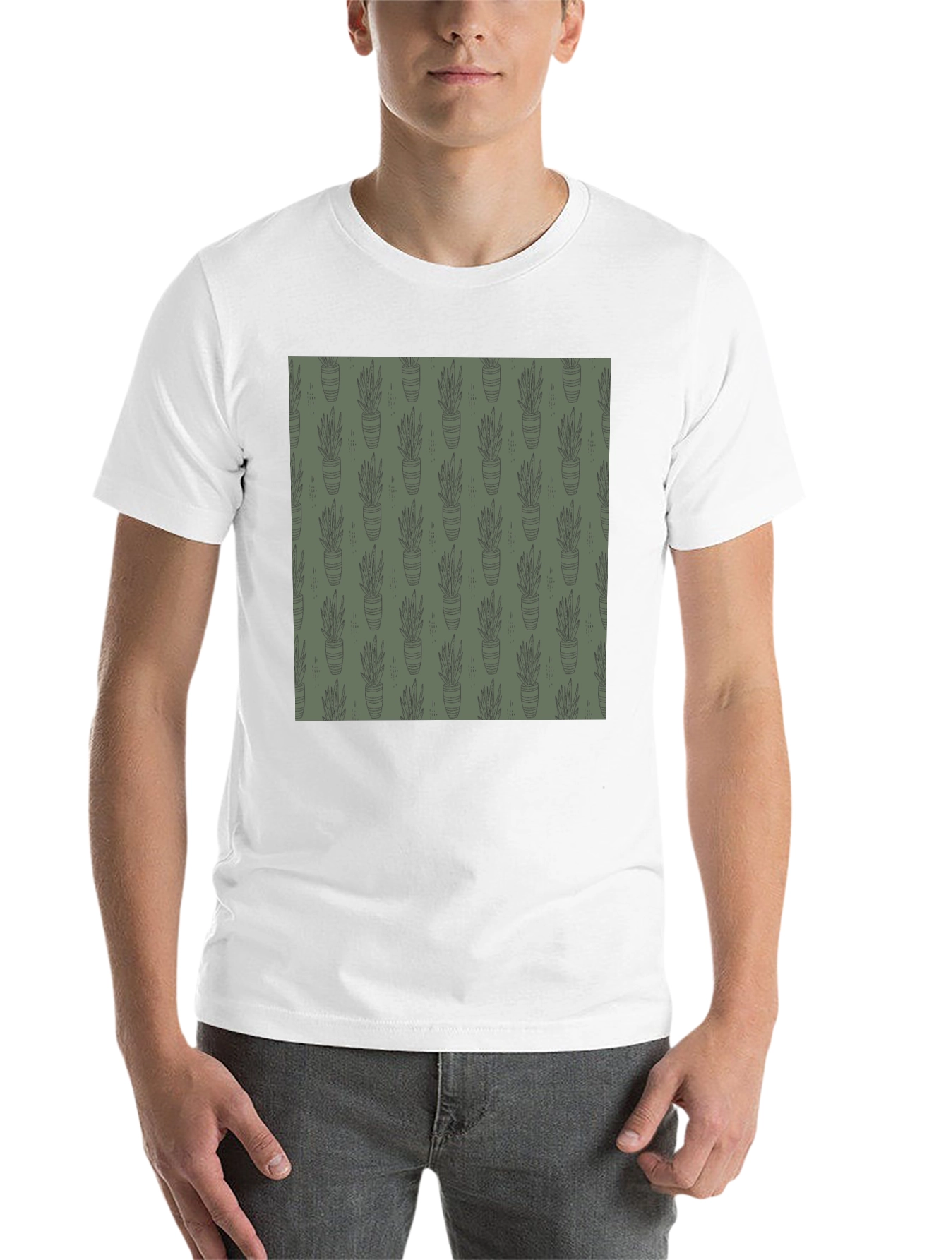 Black Unique Potted Plant Print T-Shirt view 14