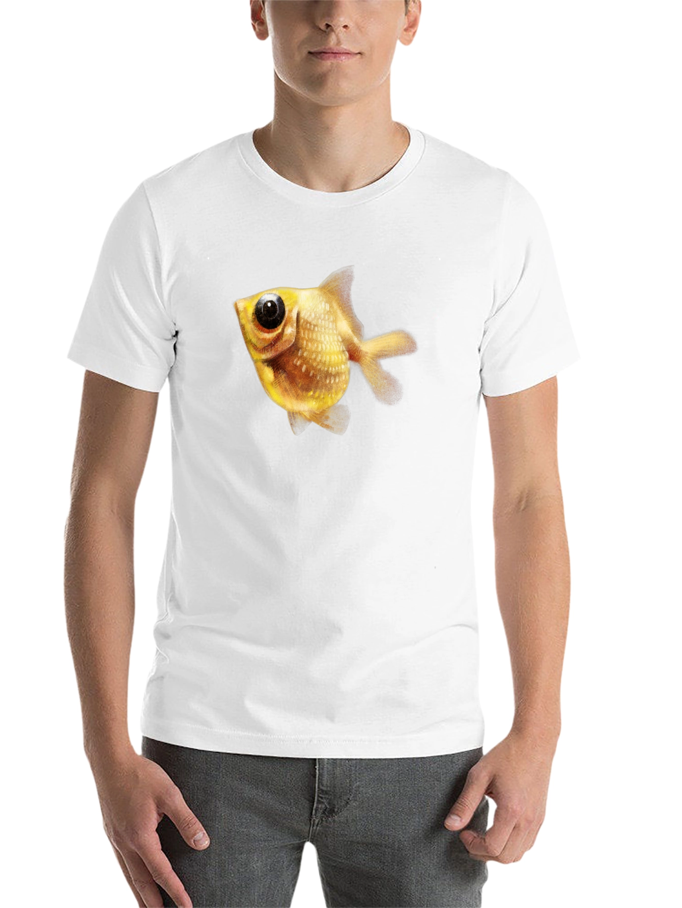 Black Men's Black T-Shirt with Goldfish Graphic view 14