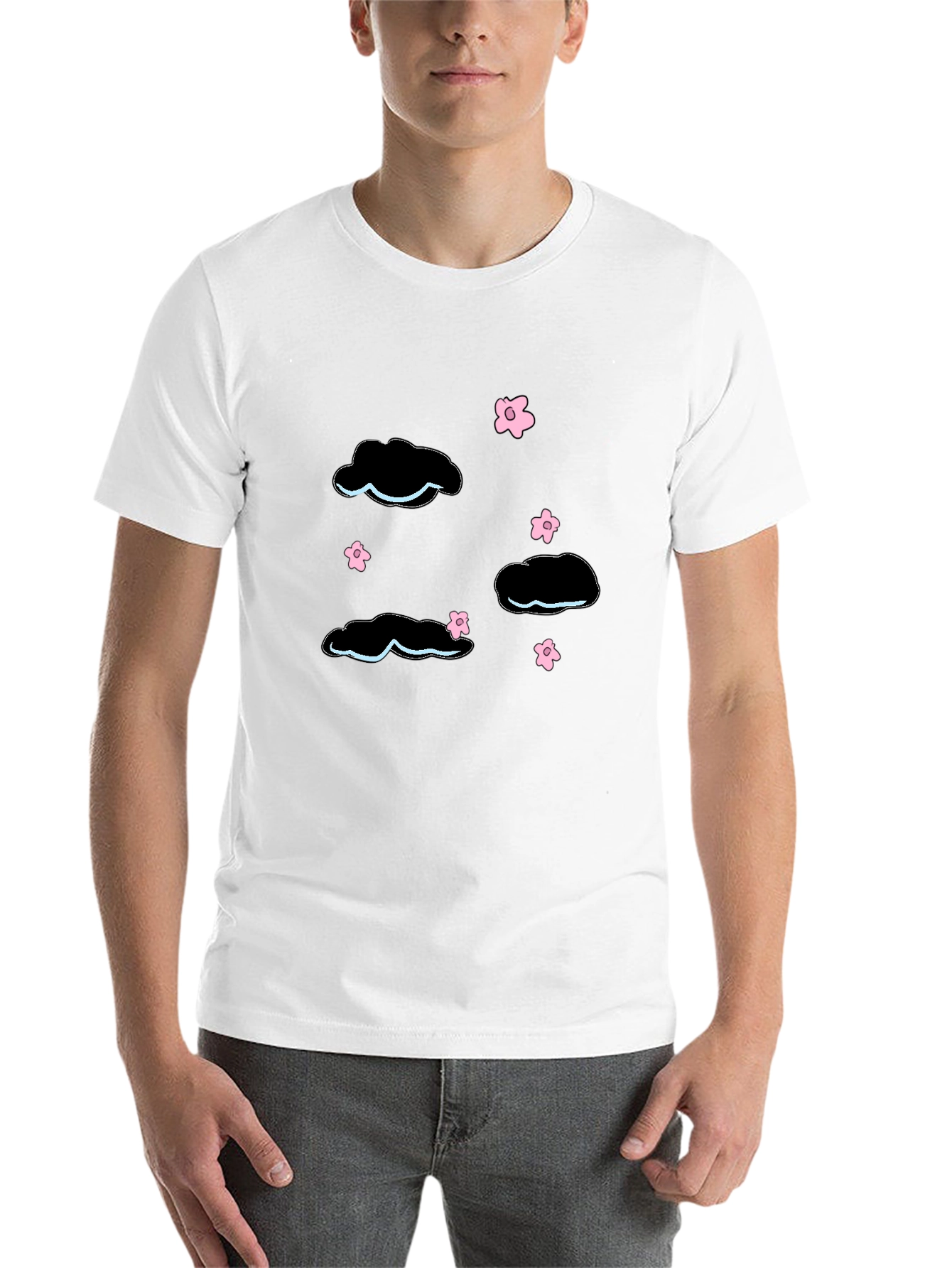 Black Whimsical Cloud & Blossom Graphic Black T-Shirt view 14