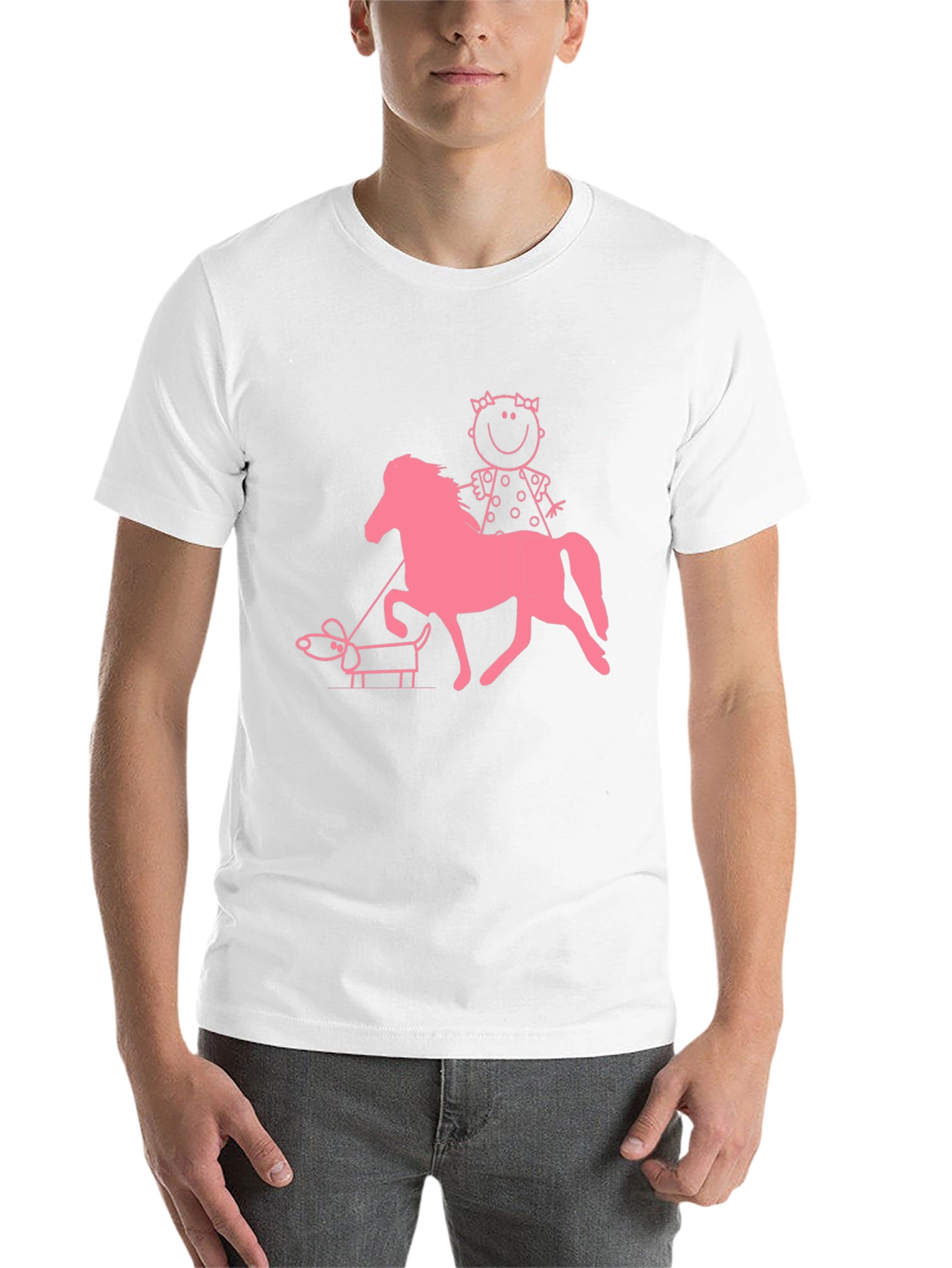 Black Playful Graphic Tee - Girl, Horse, and Dog Design view 14