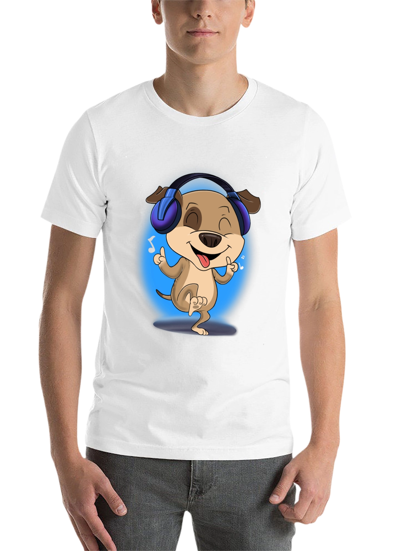 Black Cool Dog with Headphones Black T-Shirt view 14