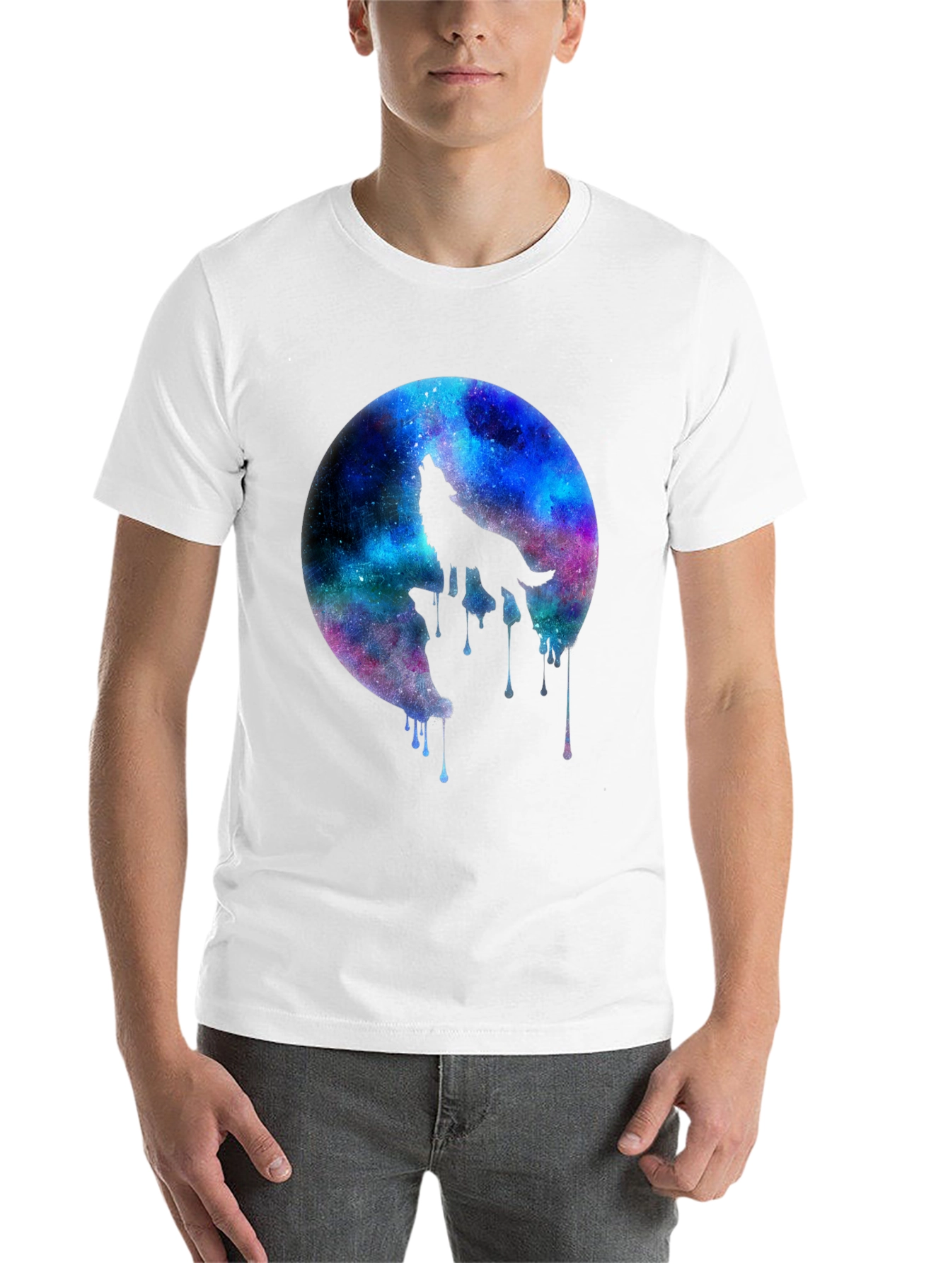 Black Galaxy Wolf Howl Black T-Shirt view 14