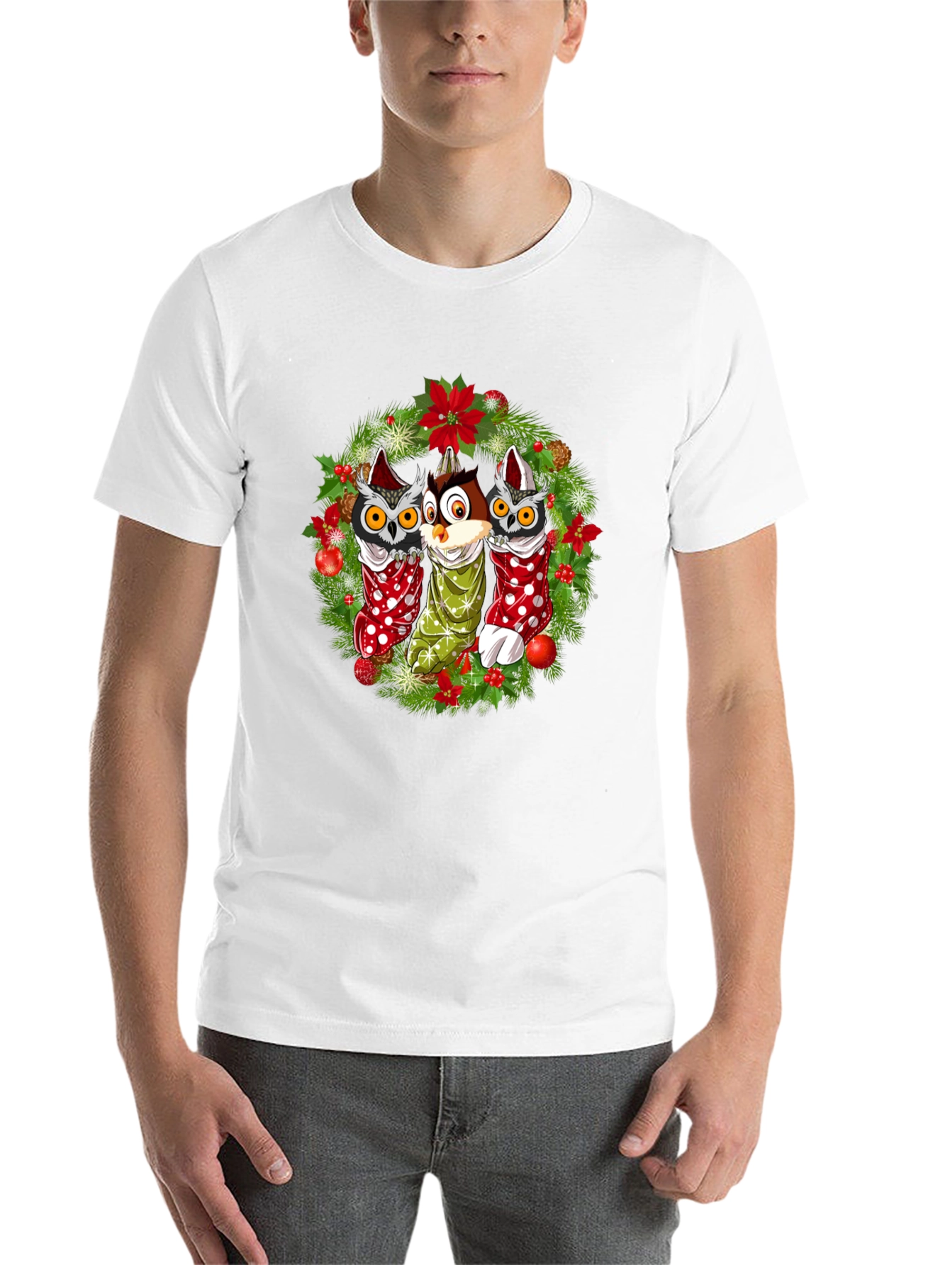 Black Christmas Owl T-Shirt Festive Holiday Design view 14
