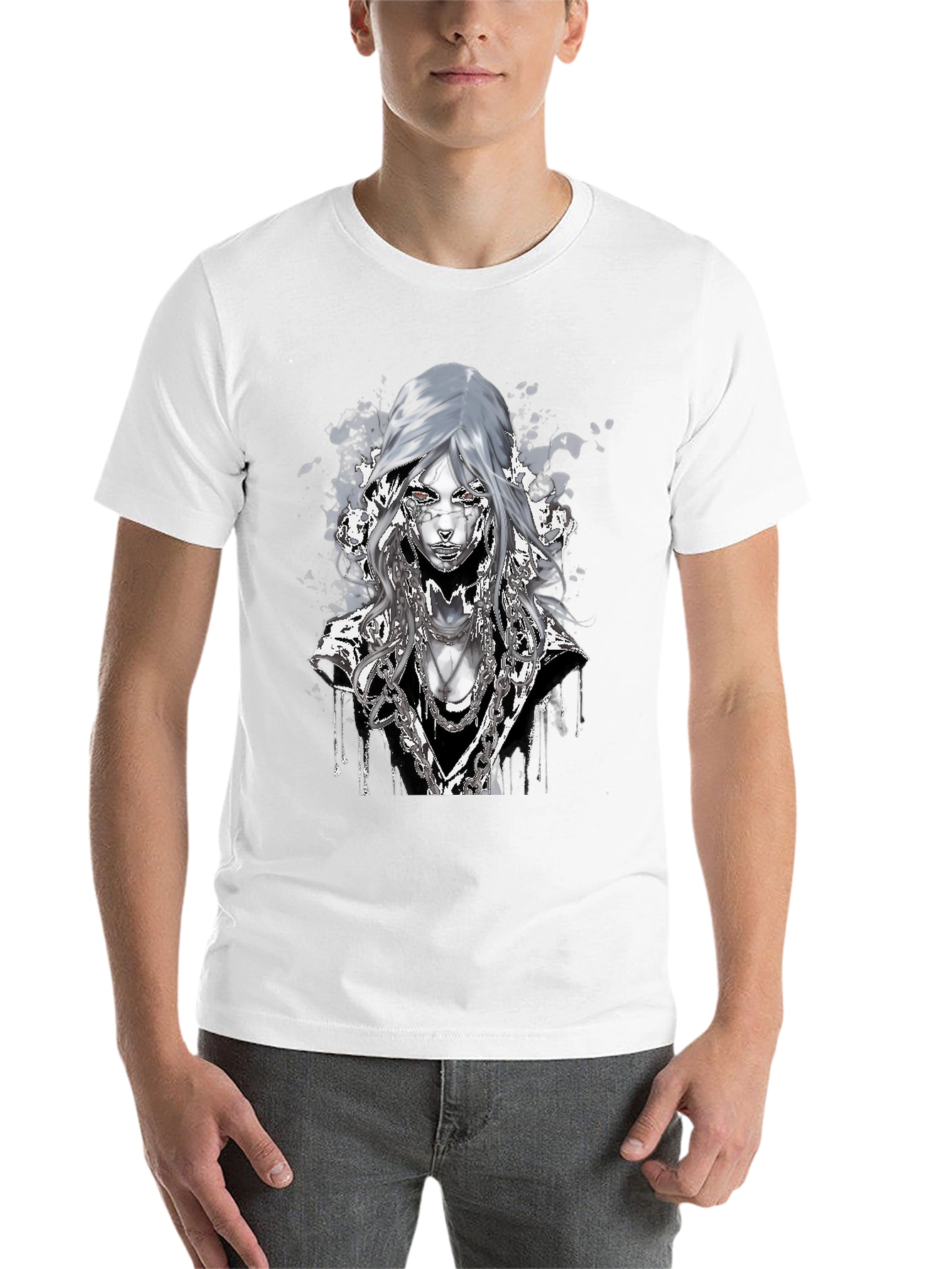 Black Graphic T-Shirt: Cyberpunk Chain Design view 14