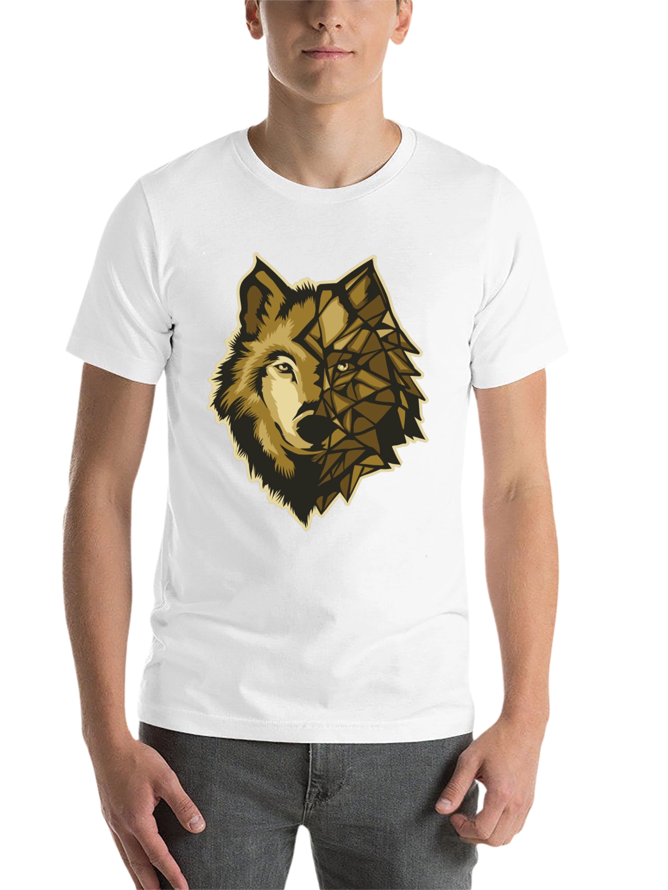 Black Geometric Wolf Graphic Tee - Premium Black Cotton view 14