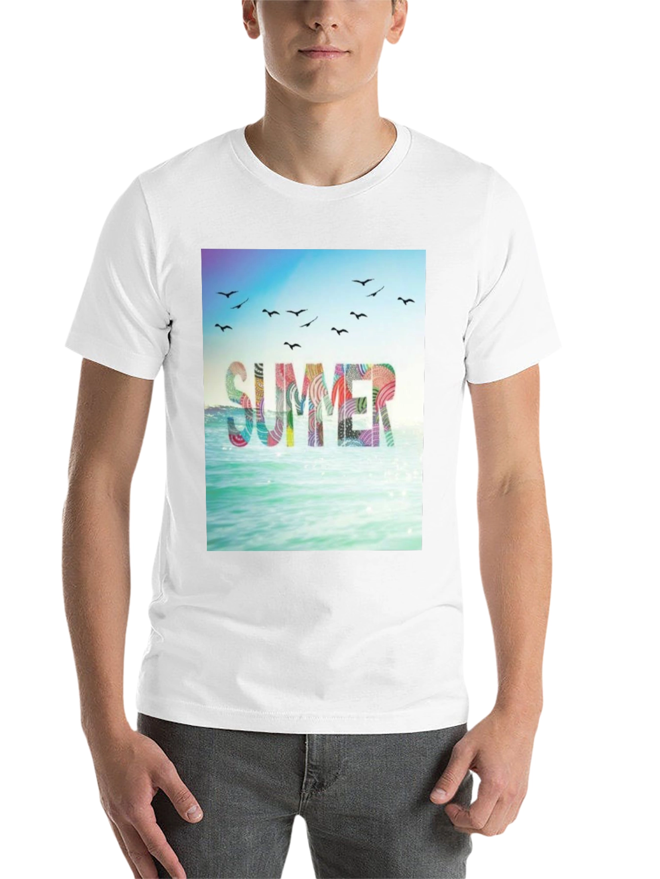 Black Summer Beach Graphic Tee - Black Cotton T-Shirt view 14