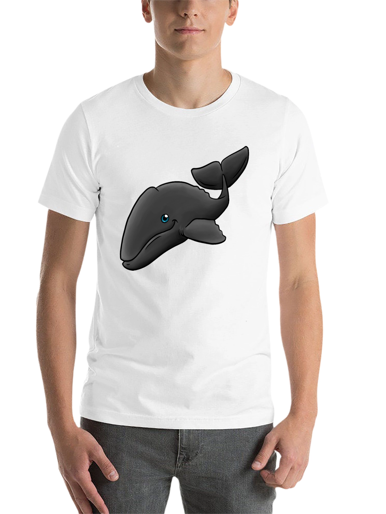 Black Cartoon Whale T-Shirt - Black Cotton Tee view 14