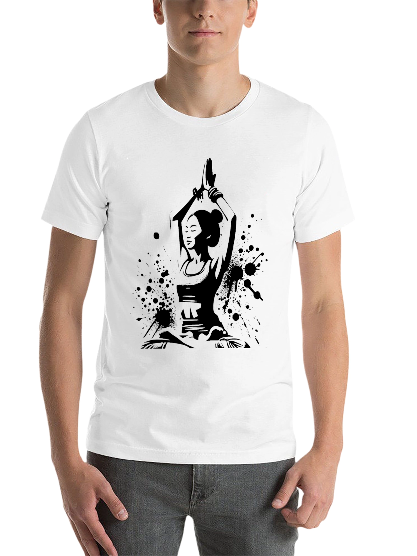 Black Men's Yoga Meditation Graphic T-Shirt view 14
