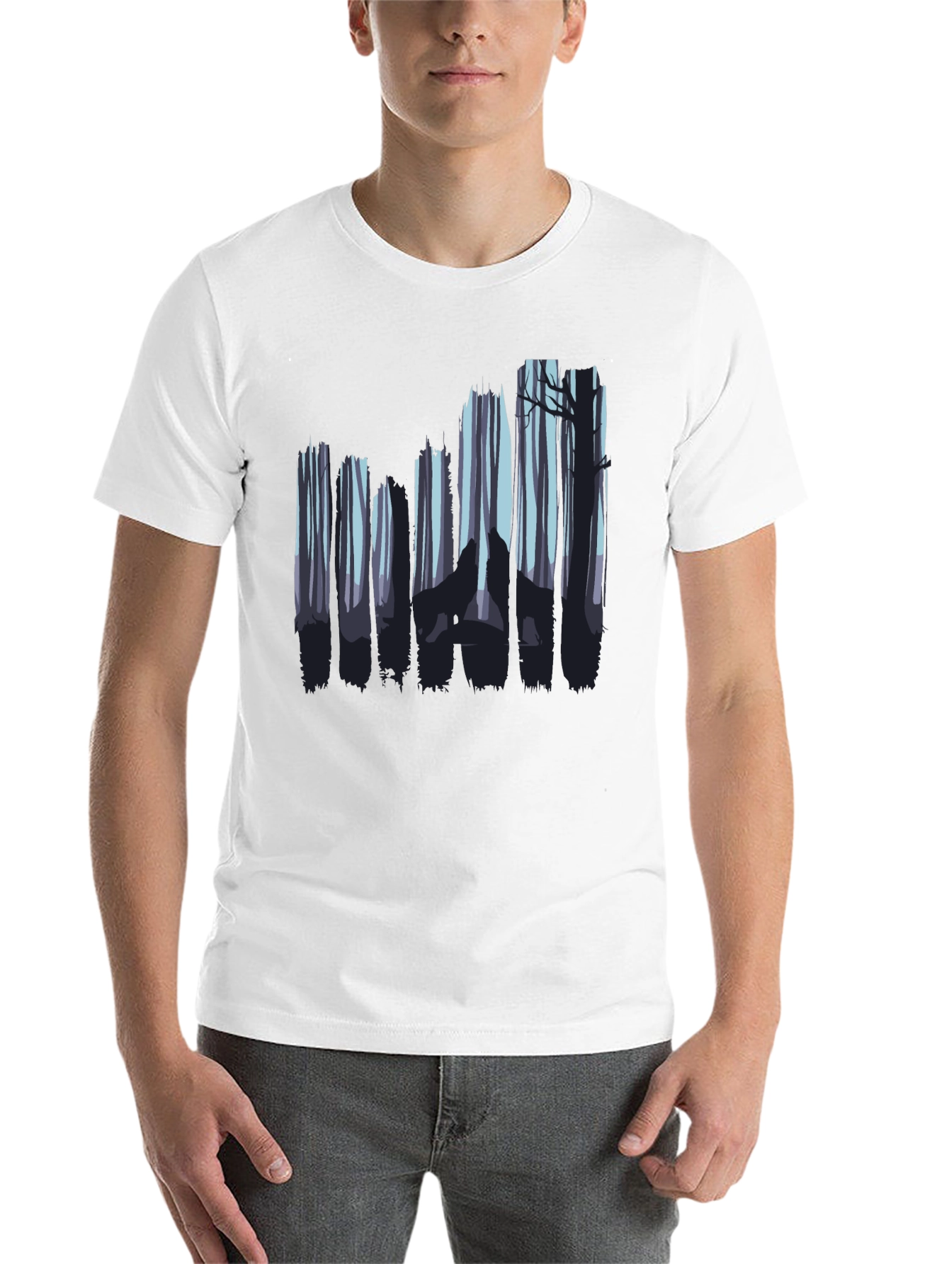 Black Wolf Forest Graphic Tee - Black Cotton Blend view 14