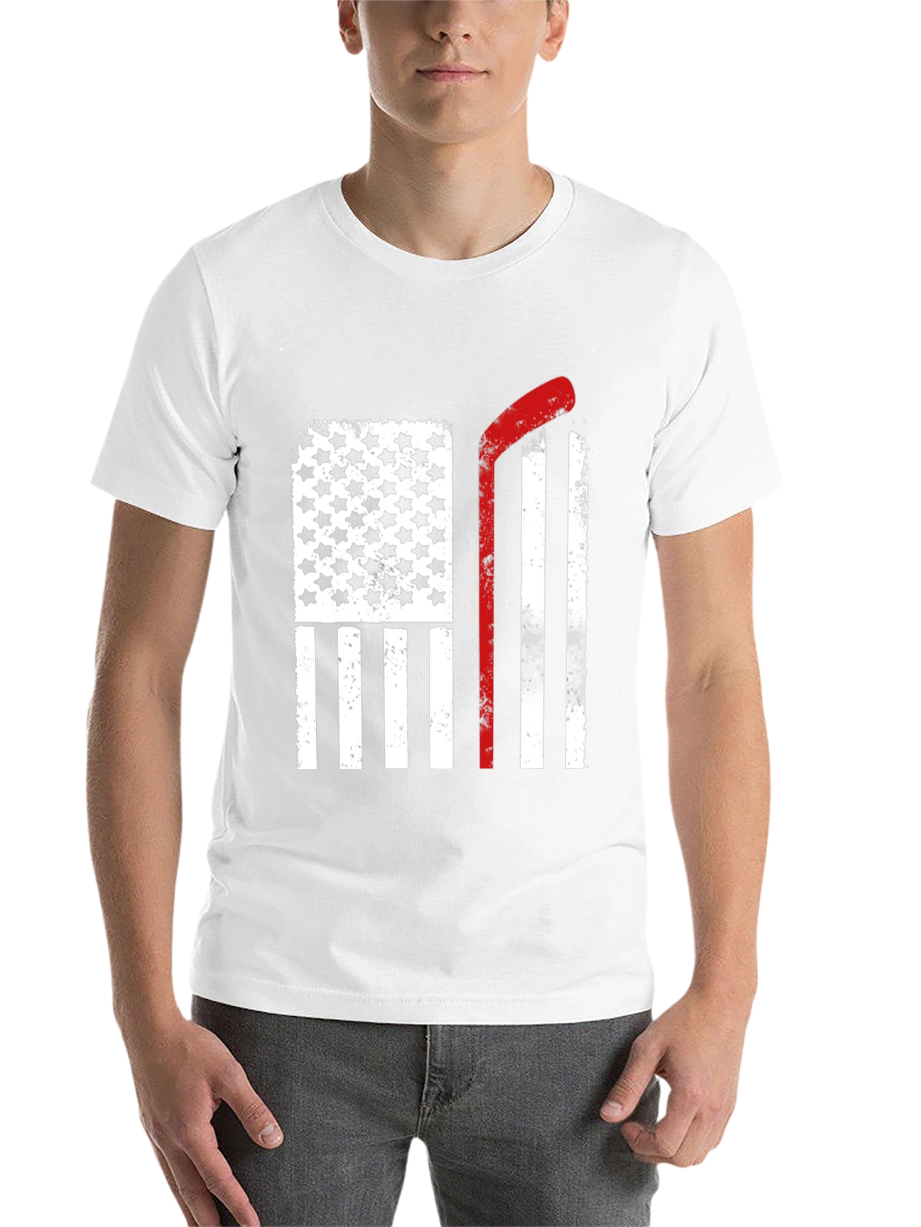 Black USA Hockey Stick Flag T-Shirt view 14