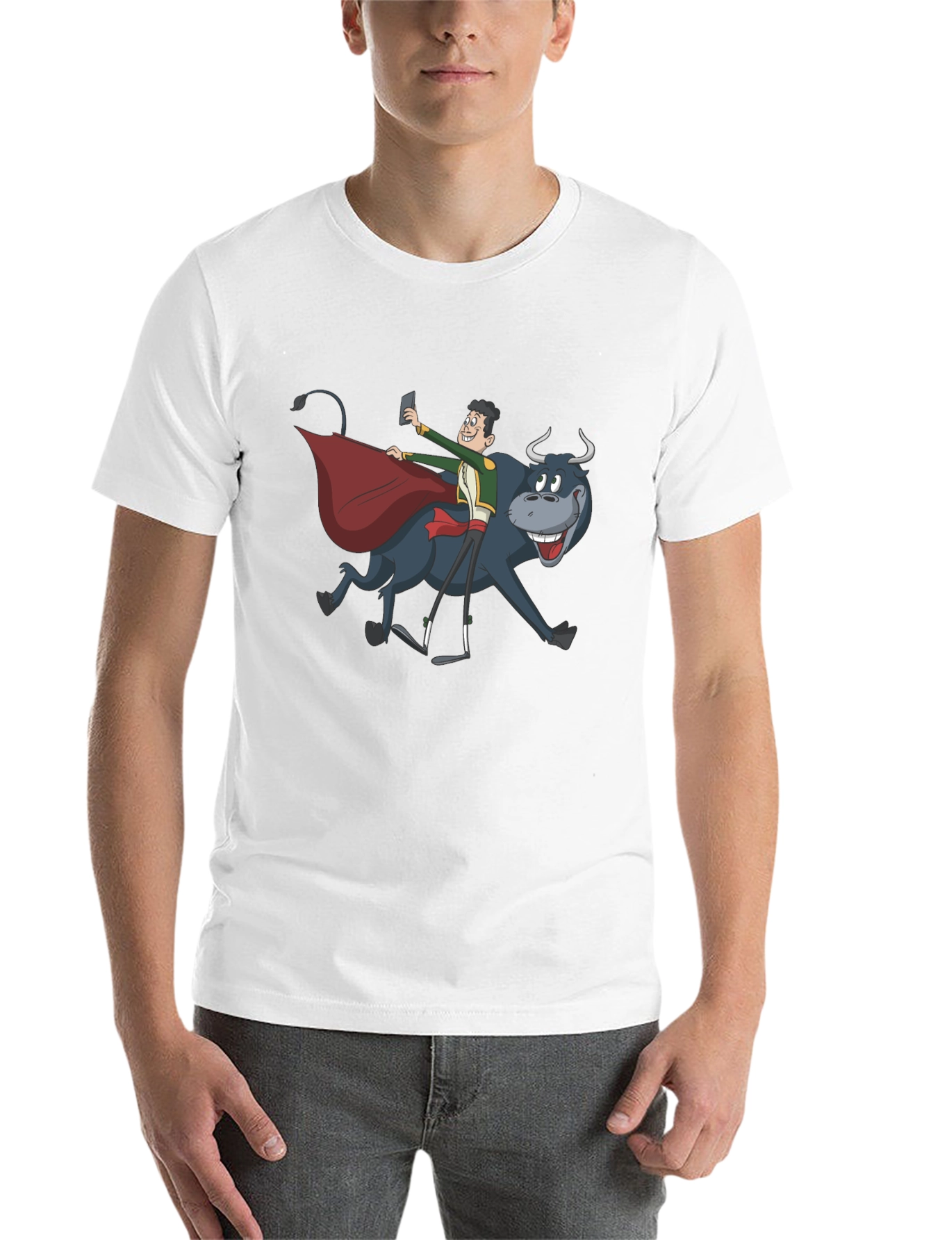 Black Funny Bull Selfie T-Shirt view 14