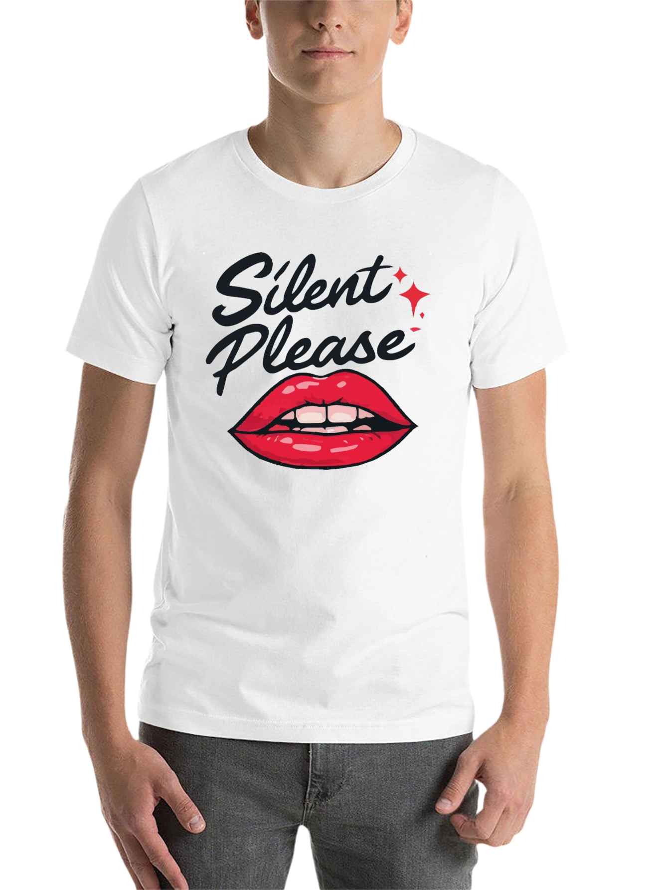 Black Silent Please Lips Graphic T-Shirt view 14