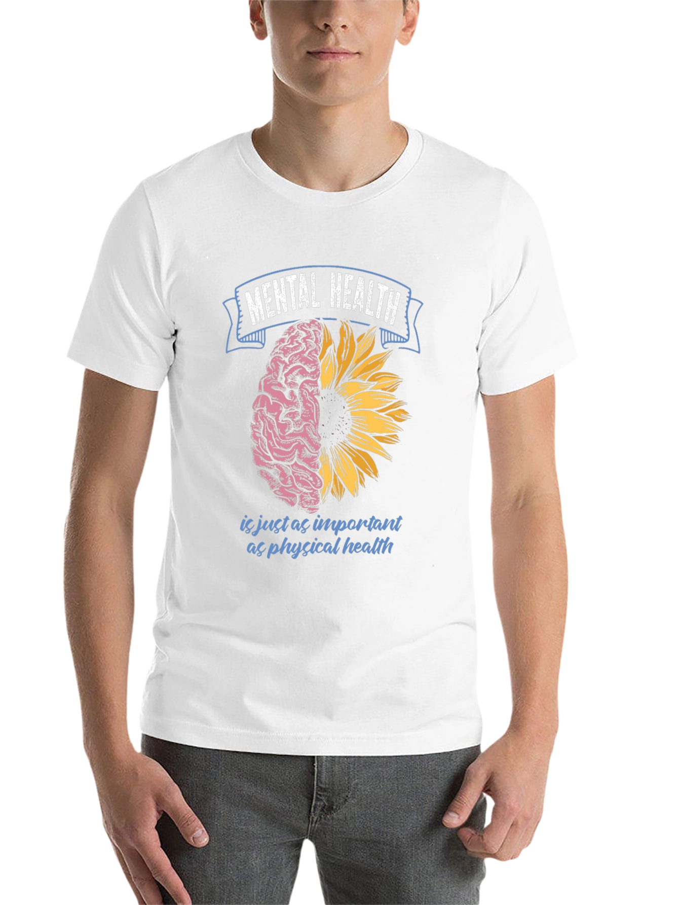 Black Mental Health T-Shirt: Brain & Sunflower Design view 14