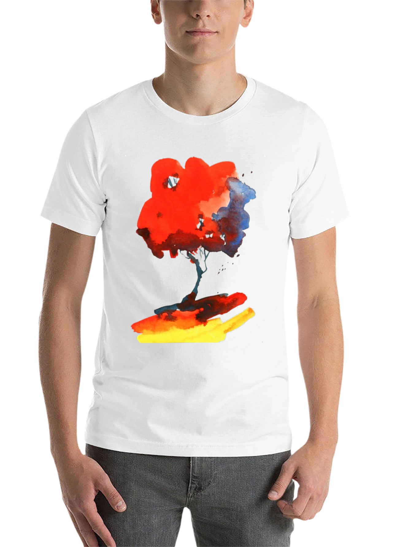 Abstract Watercolor Tree Graphic Tee - Soft Black Cotton Shirt - 14