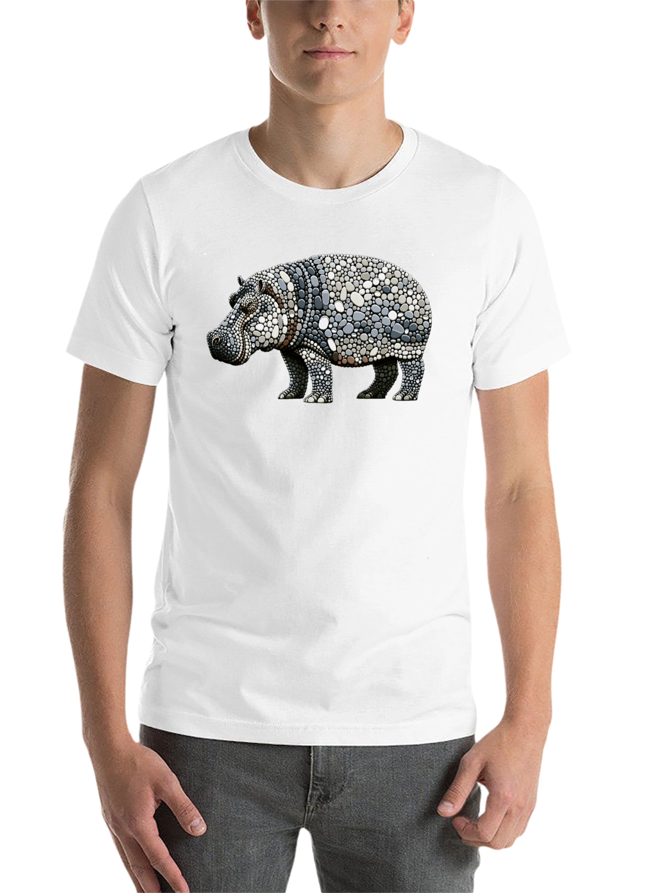 Black Hippo Pebble Art Graphic Tee - Black Cotton Shirt view 14