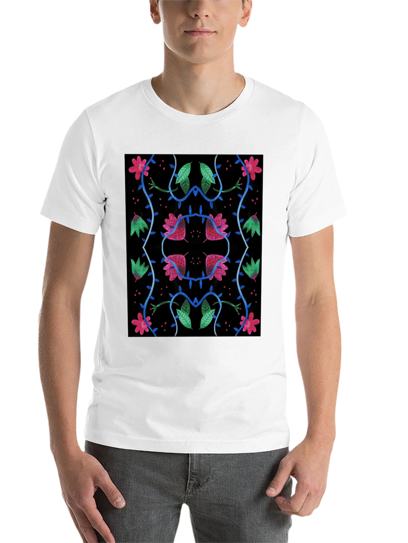 Black Floral Pattern Black T-Shirt view 14