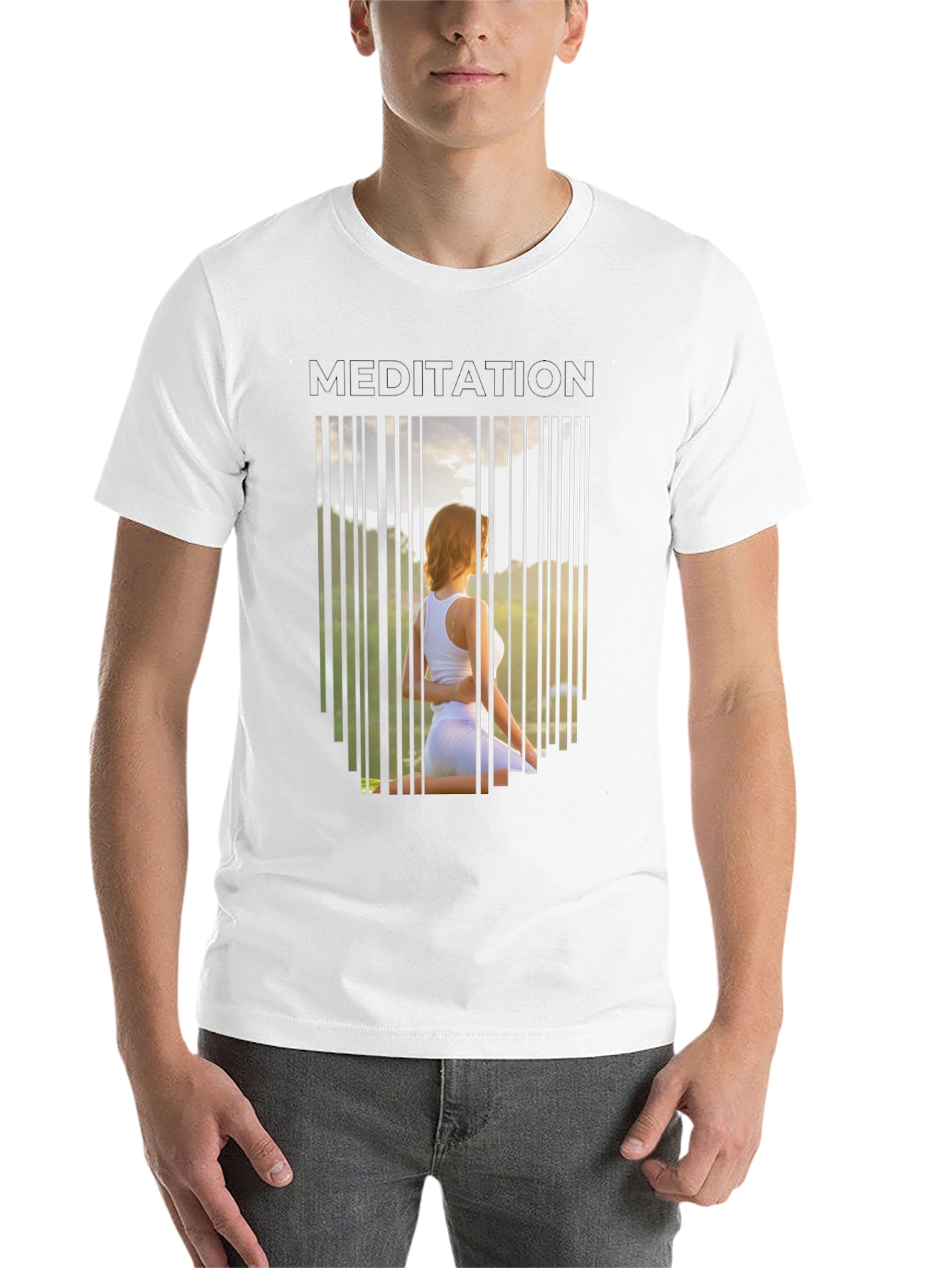 Black Meditation T-Shirt - Zen Barcode Design view 14