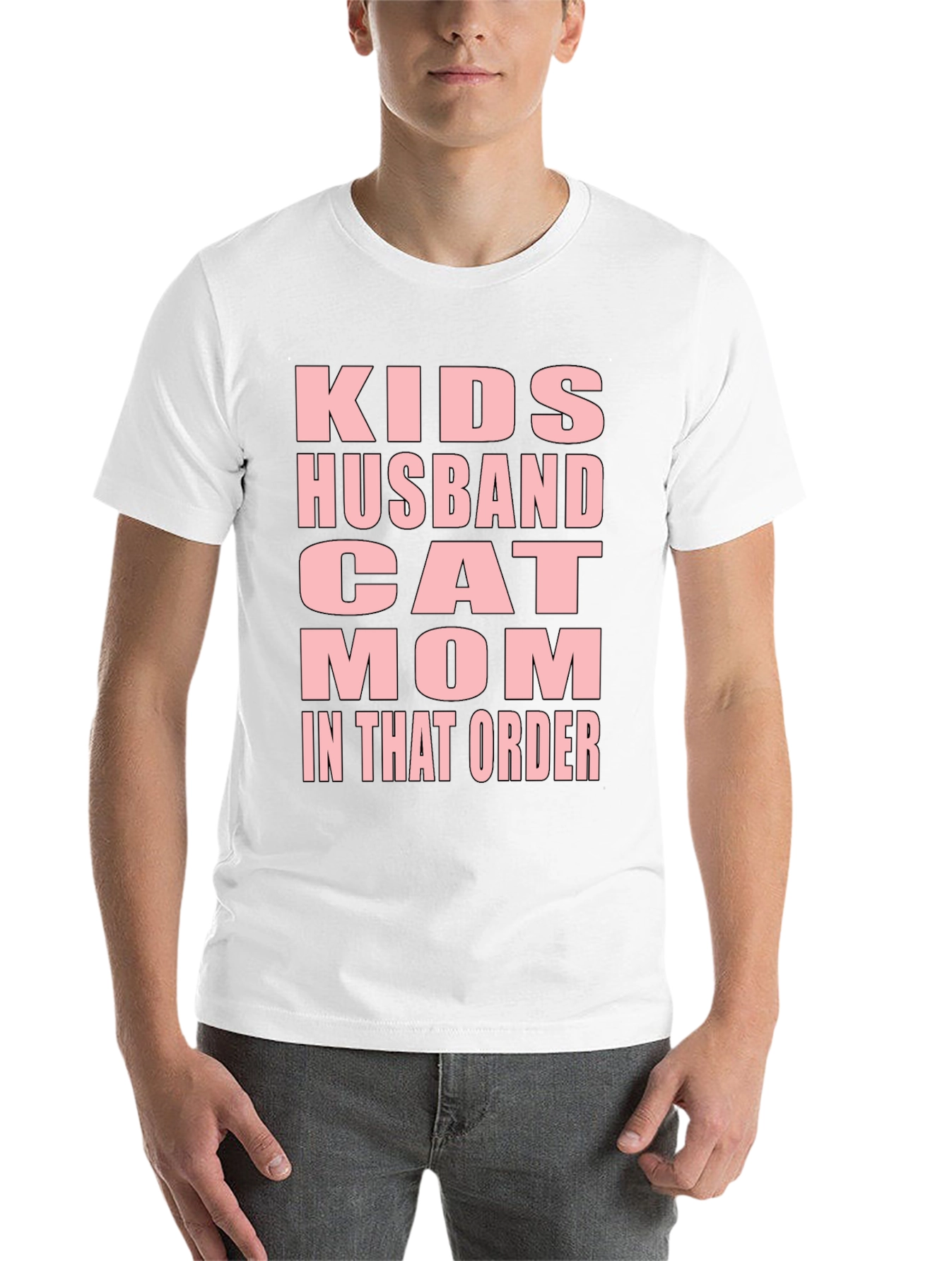Black Funny "Kids Husband Cat Mom" Black T-Shirt view 14