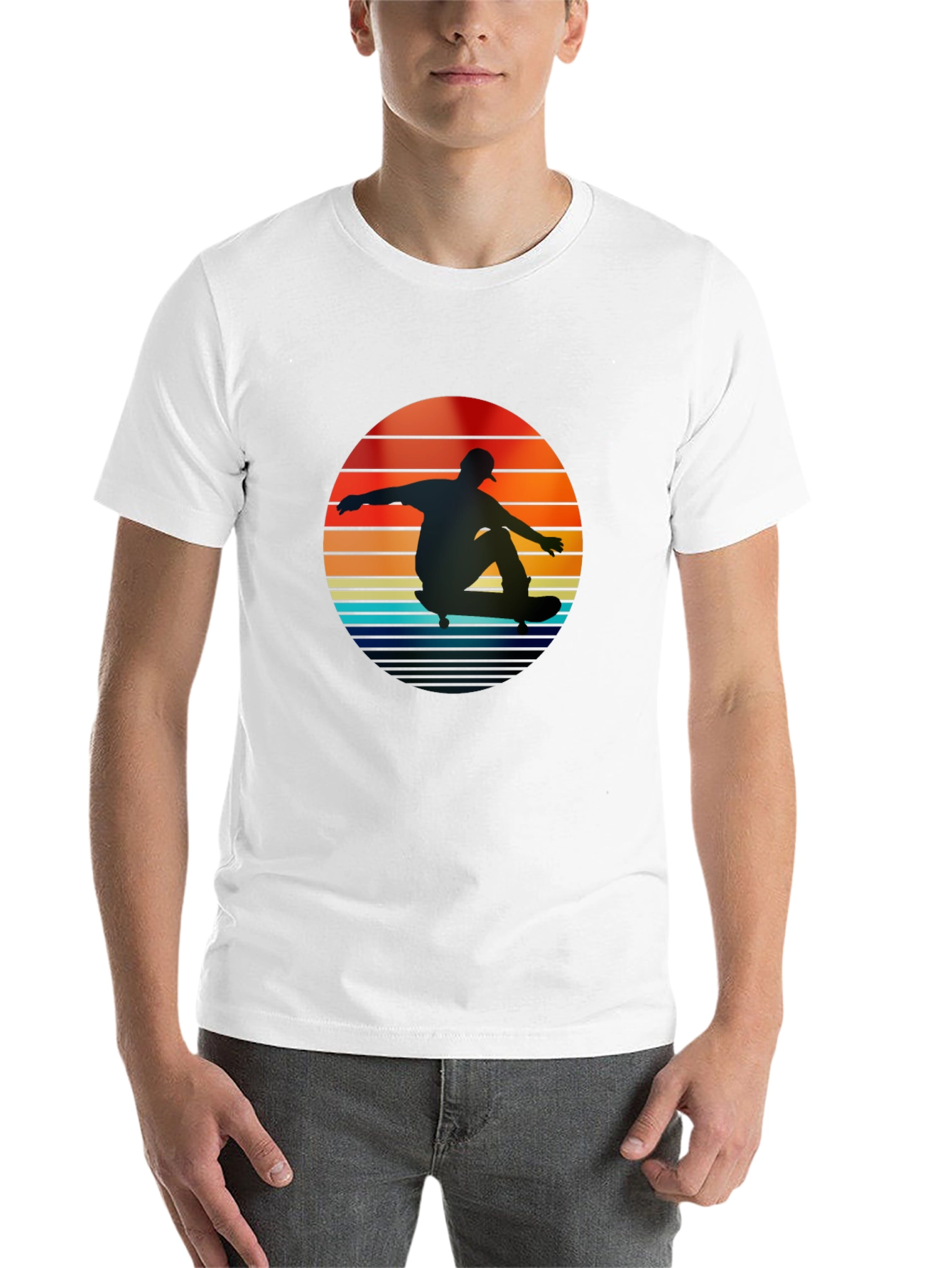 Black Retro Skateboarder Sunset T-Shirt view 14