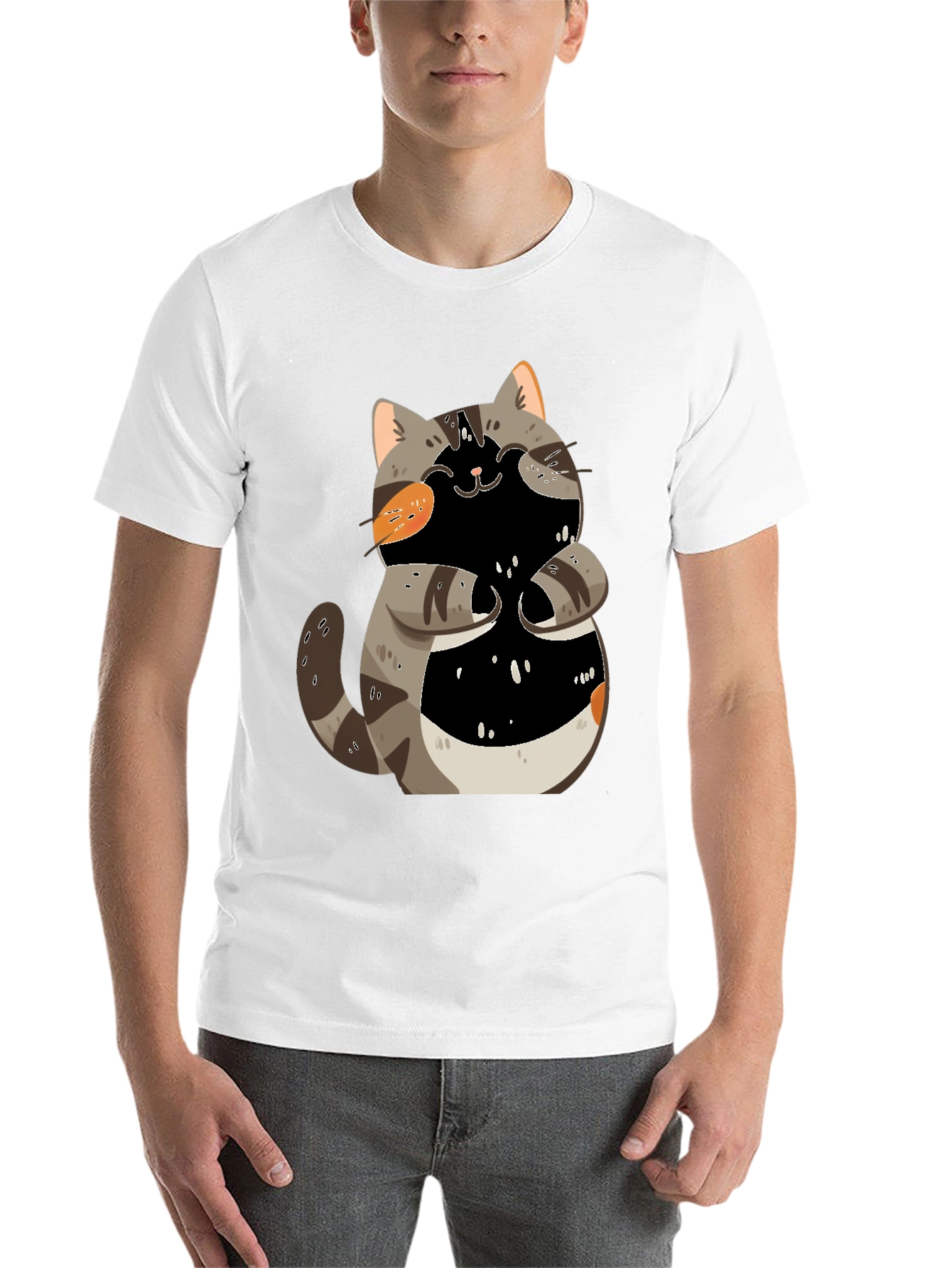 Black Cute Cartoon Cat Graphic T-Shirt view 14