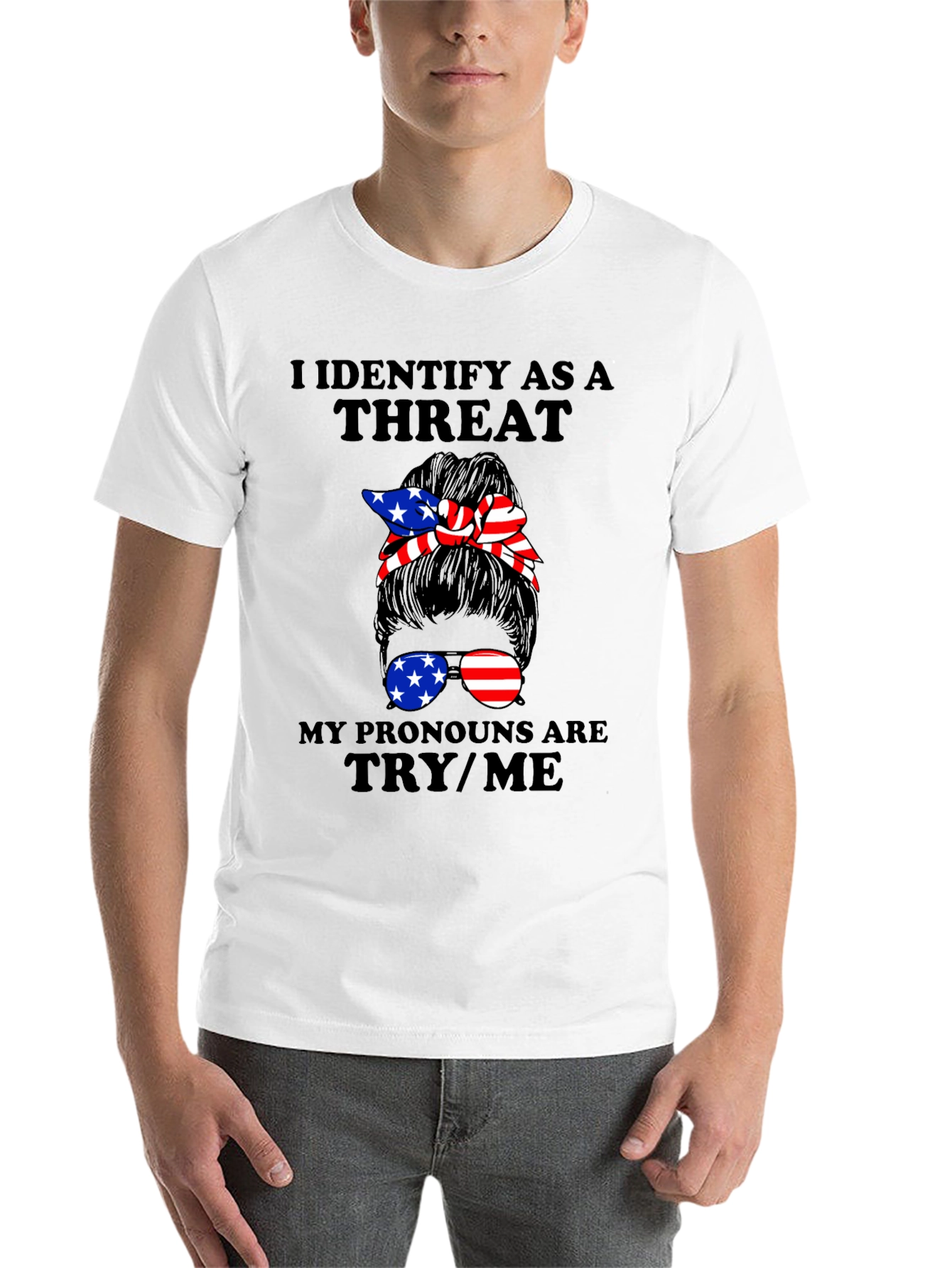 Black I Identify As A Threat Graphic Tee view 14